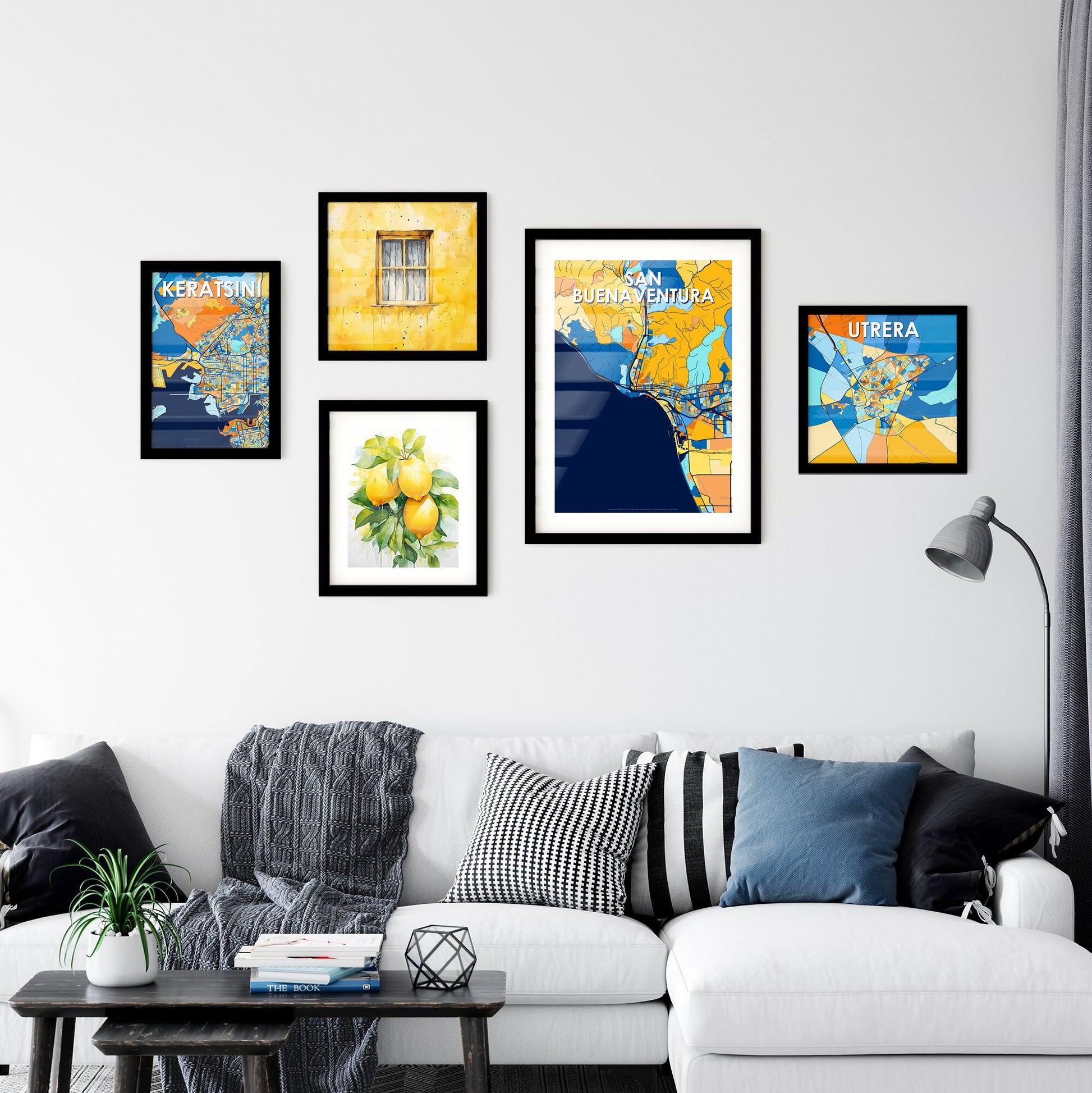 SAN BUENAVENTURA CALIFORNIA Vibrant Colorful Art Map Poster Blue Orange