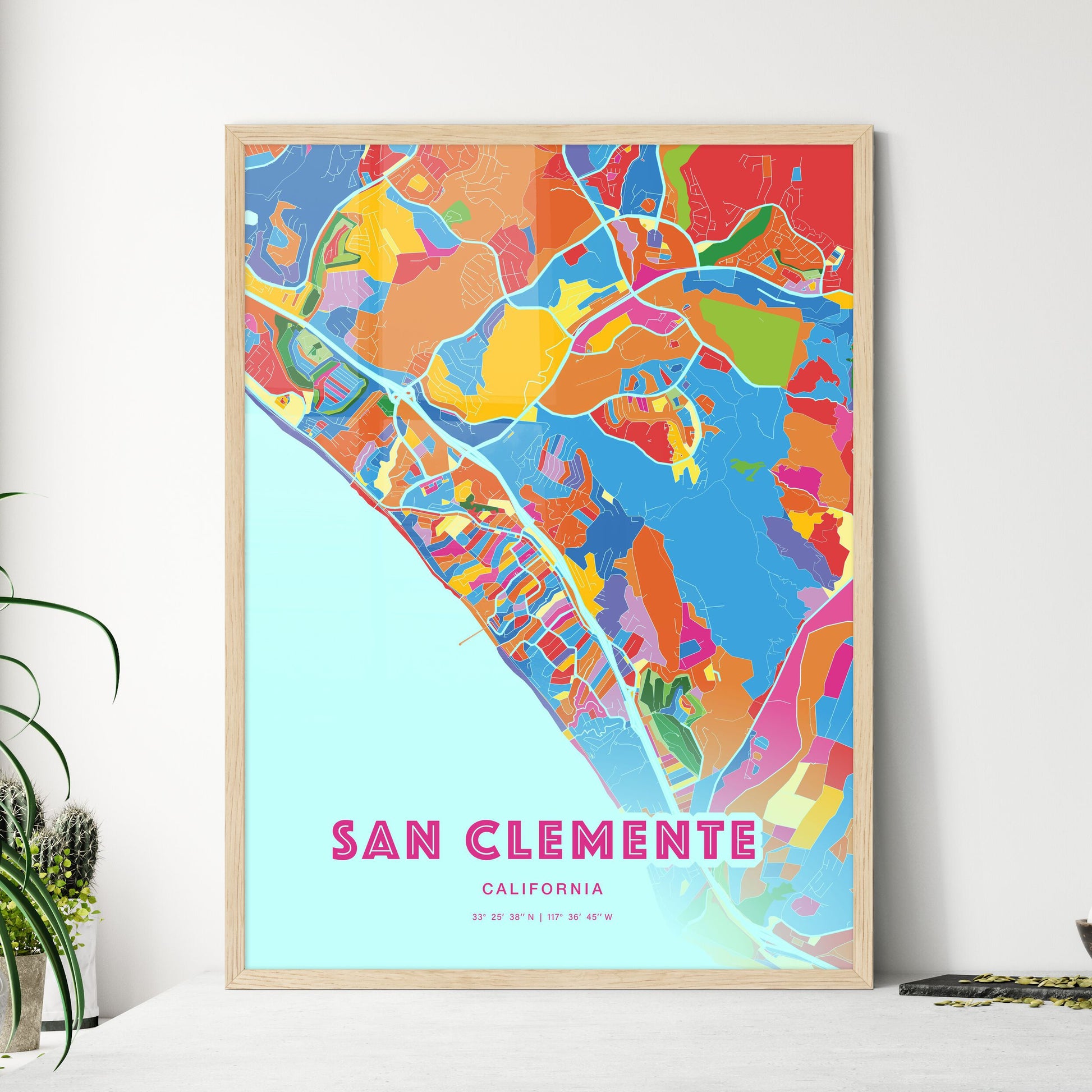 Colorful San Clemente California Fine Art Map Crazy Colors