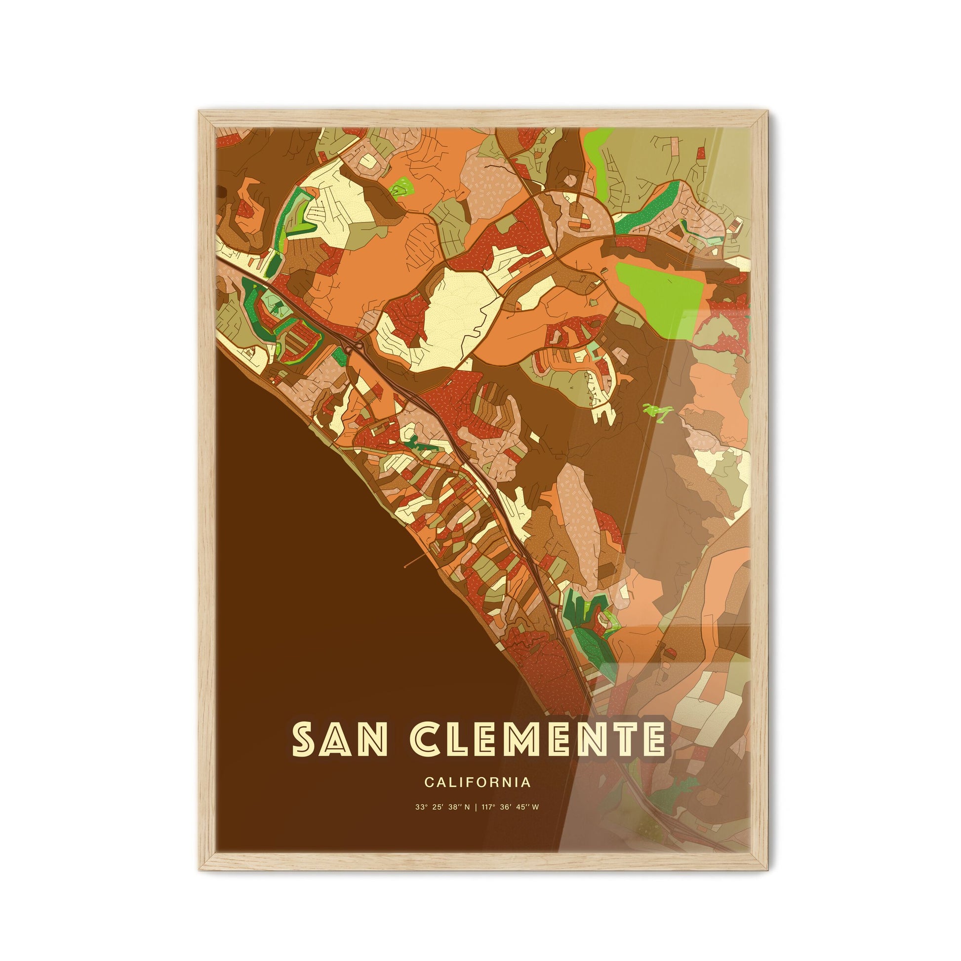 Colorful San Clemente California Fine Art Map Farmhouse