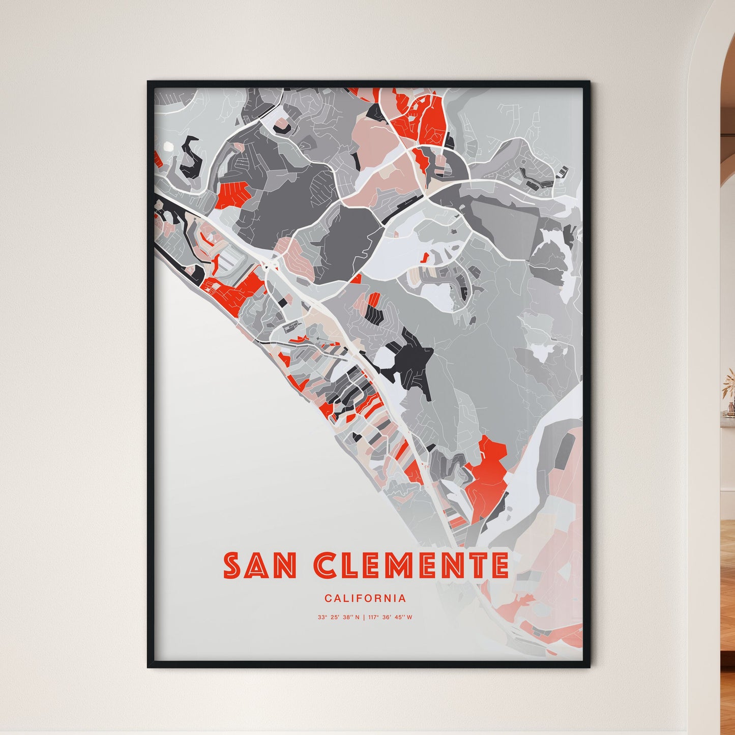 Colorful San Clemente California Fine Art Map Modern Expressive