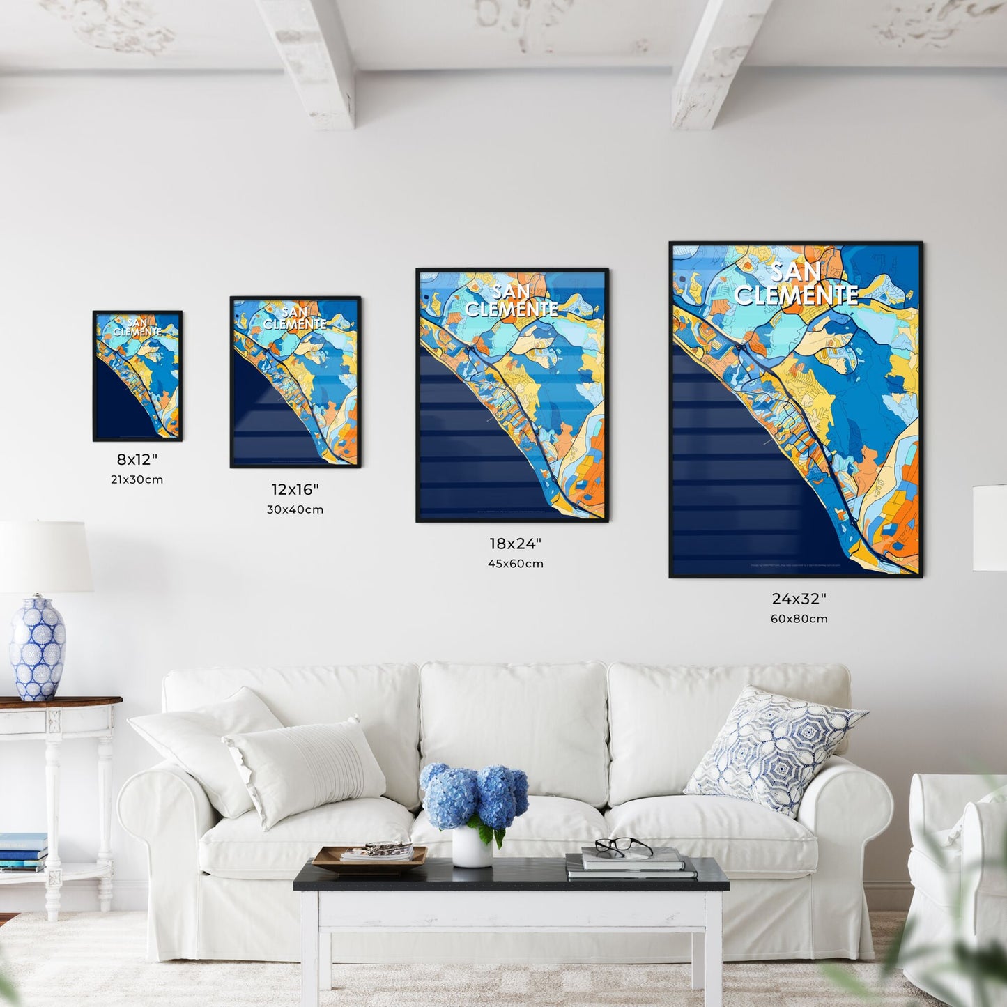 SAN CLEMENTE CALIFORNIA Vibrant Colorful Art Map Poster Blue Orange