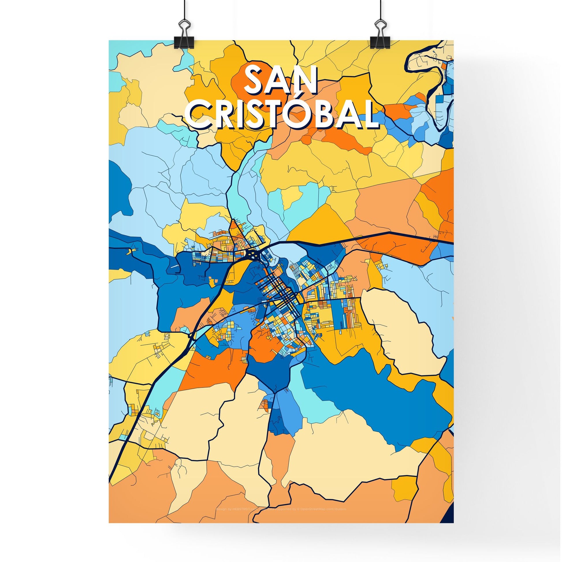 SAN CRISTÓBAL DOMINICAN REPUBLIC Vibrant Colorful Art Map Poster Blue Orange