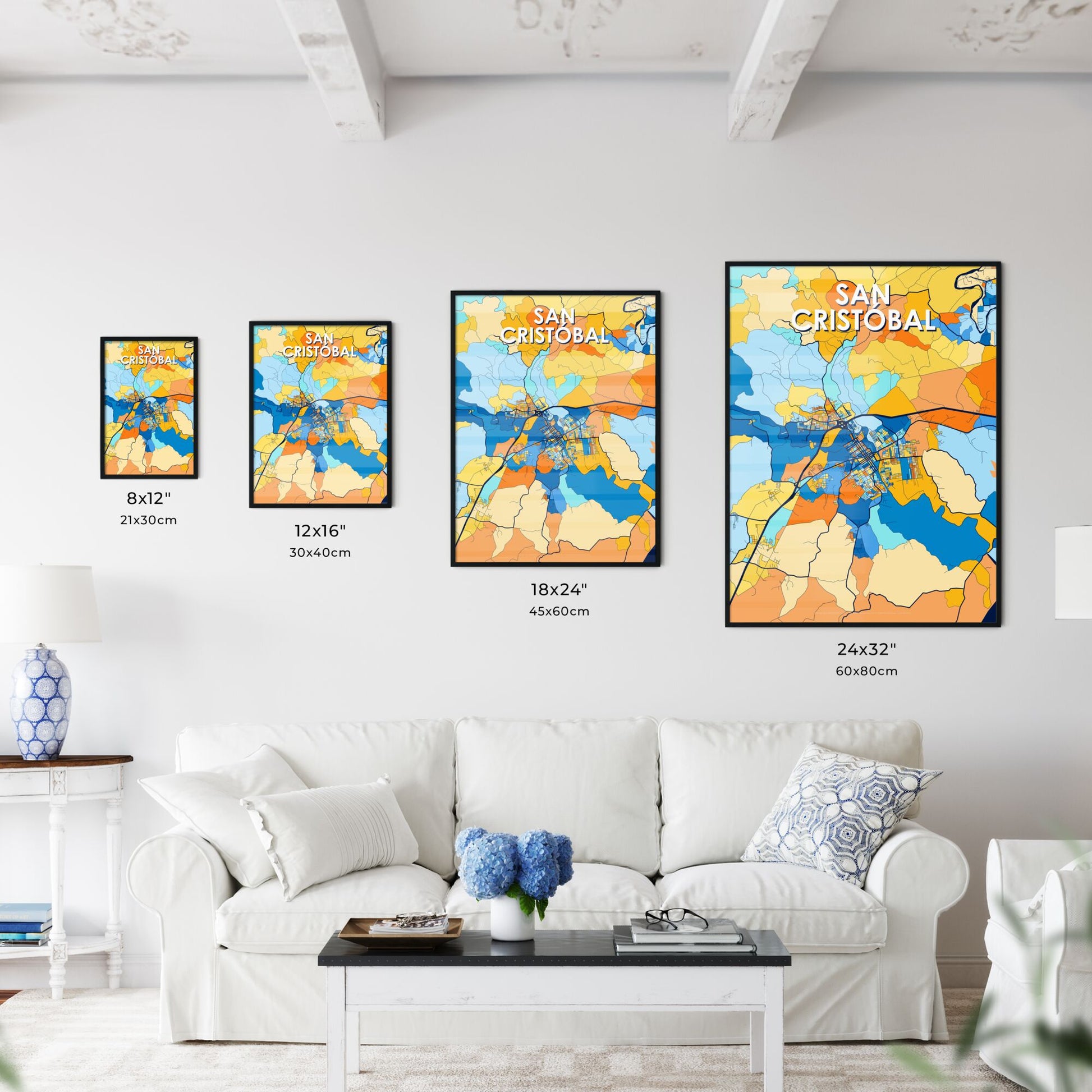 SAN CRISTÓBAL DOMINICAN REPUBLIC Vibrant Colorful Art Map Poster Blue Orange