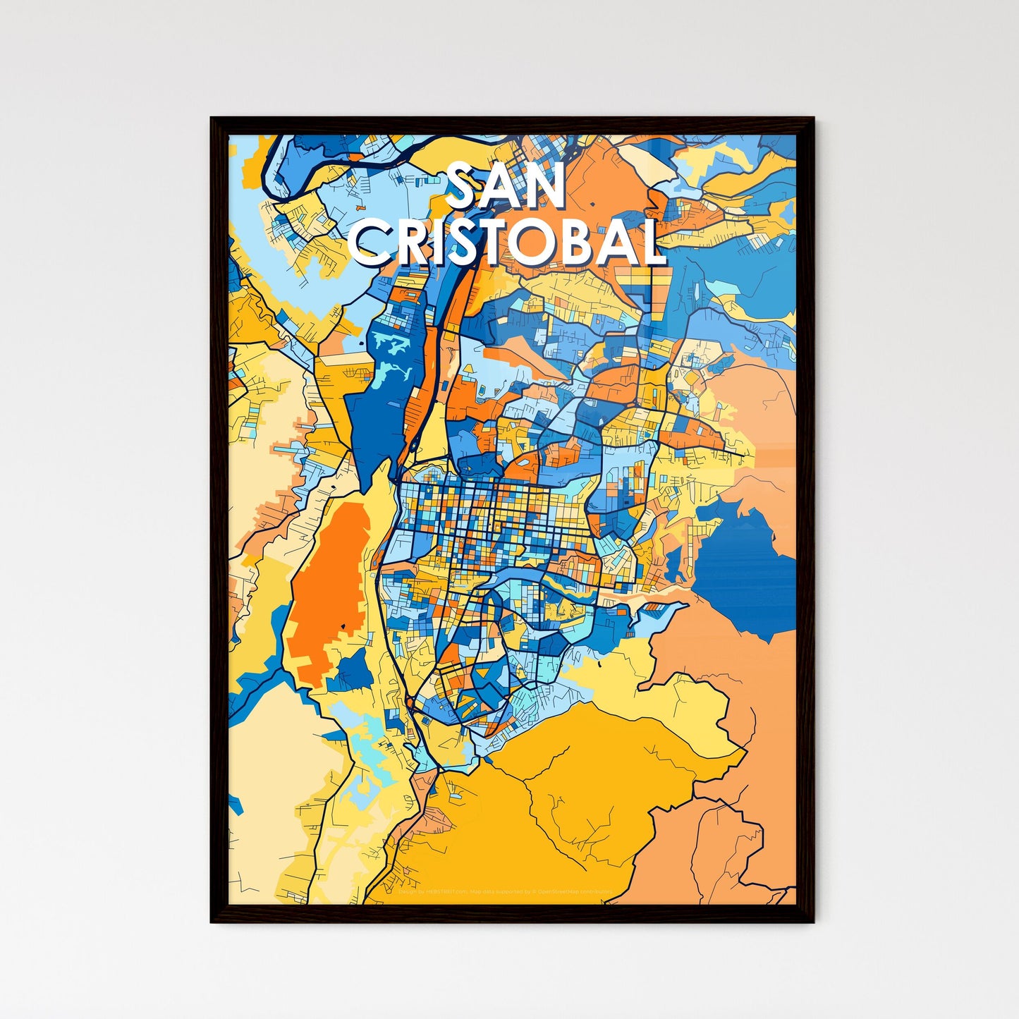 SAN CRISTOBAL VENEZUELA Vibrant Colorful Art Map Poster Blue Orange