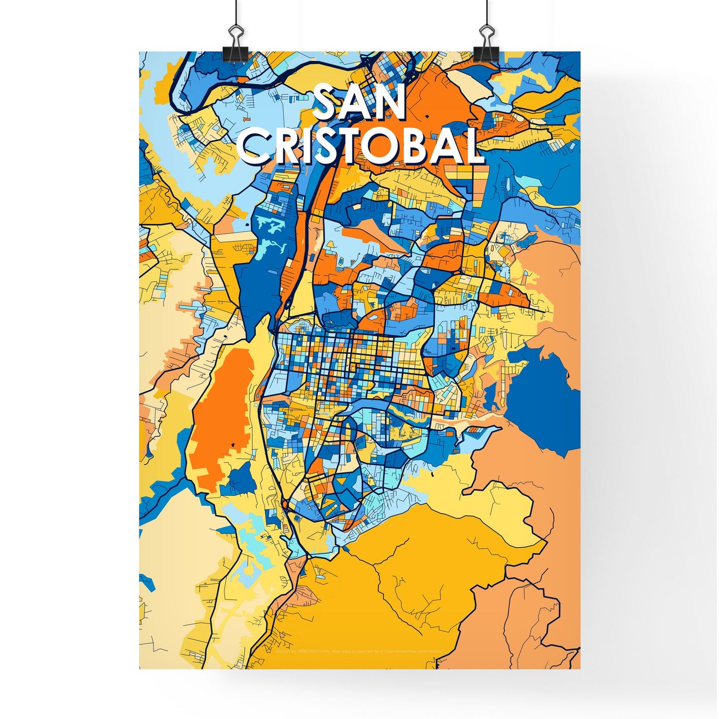 SAN CRISTOBAL VENEZUELA Vibrant Colorful Art Map Poster Blue Orange