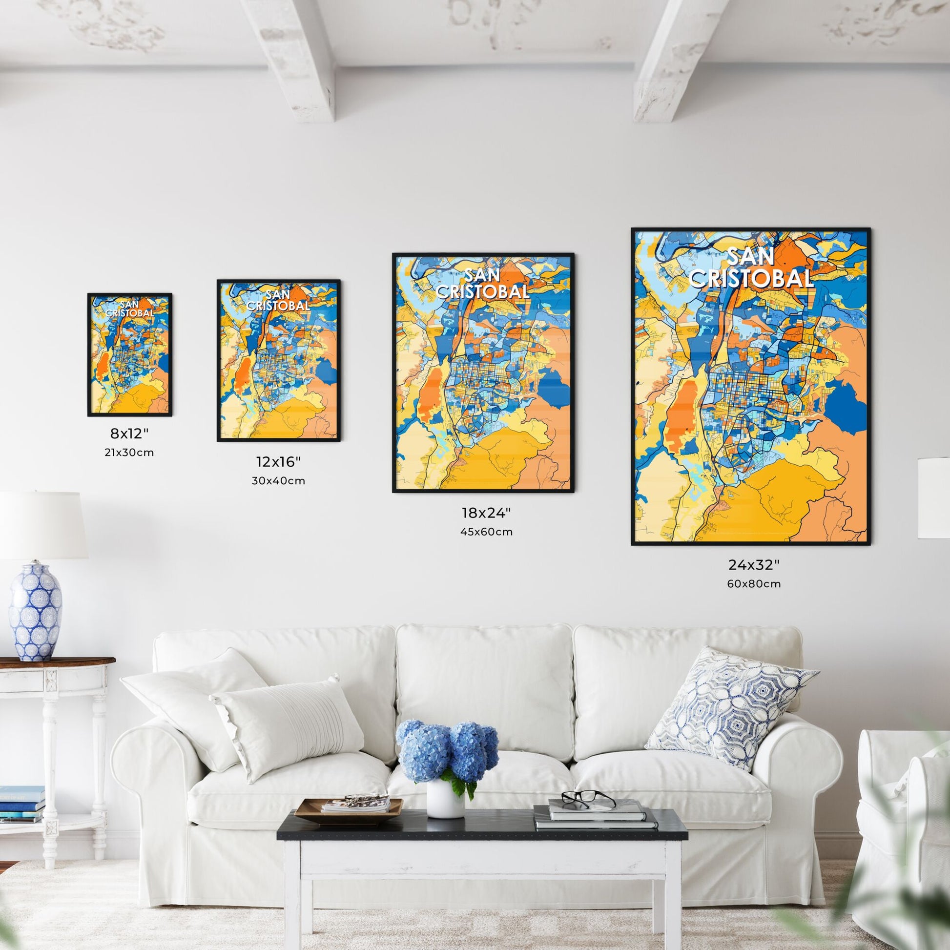 SAN CRISTOBAL VENEZUELA Vibrant Colorful Art Map Poster Blue Orange