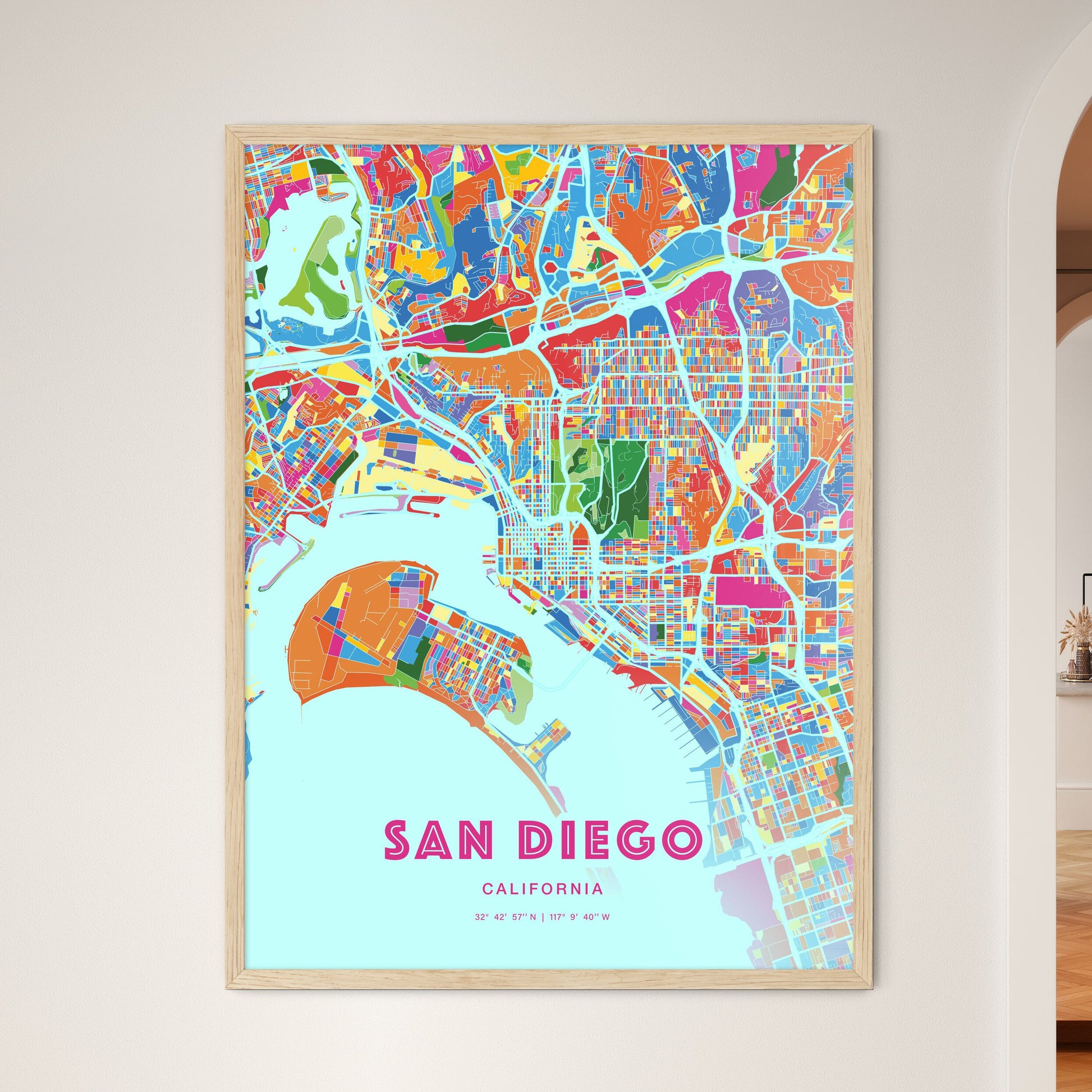 Colorful San Diego California Fine Art Map Crazy Colors