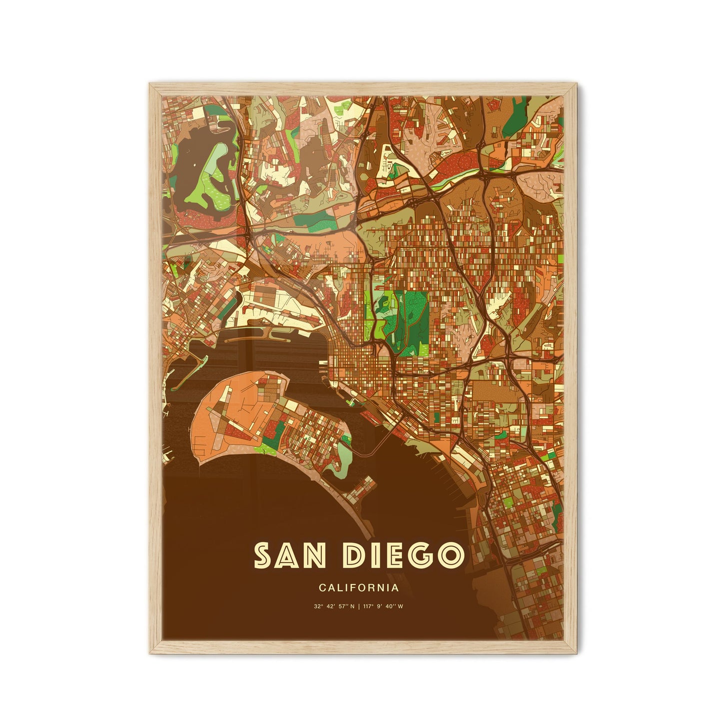 Colorful San Diego California Fine Art Map Farmhouse