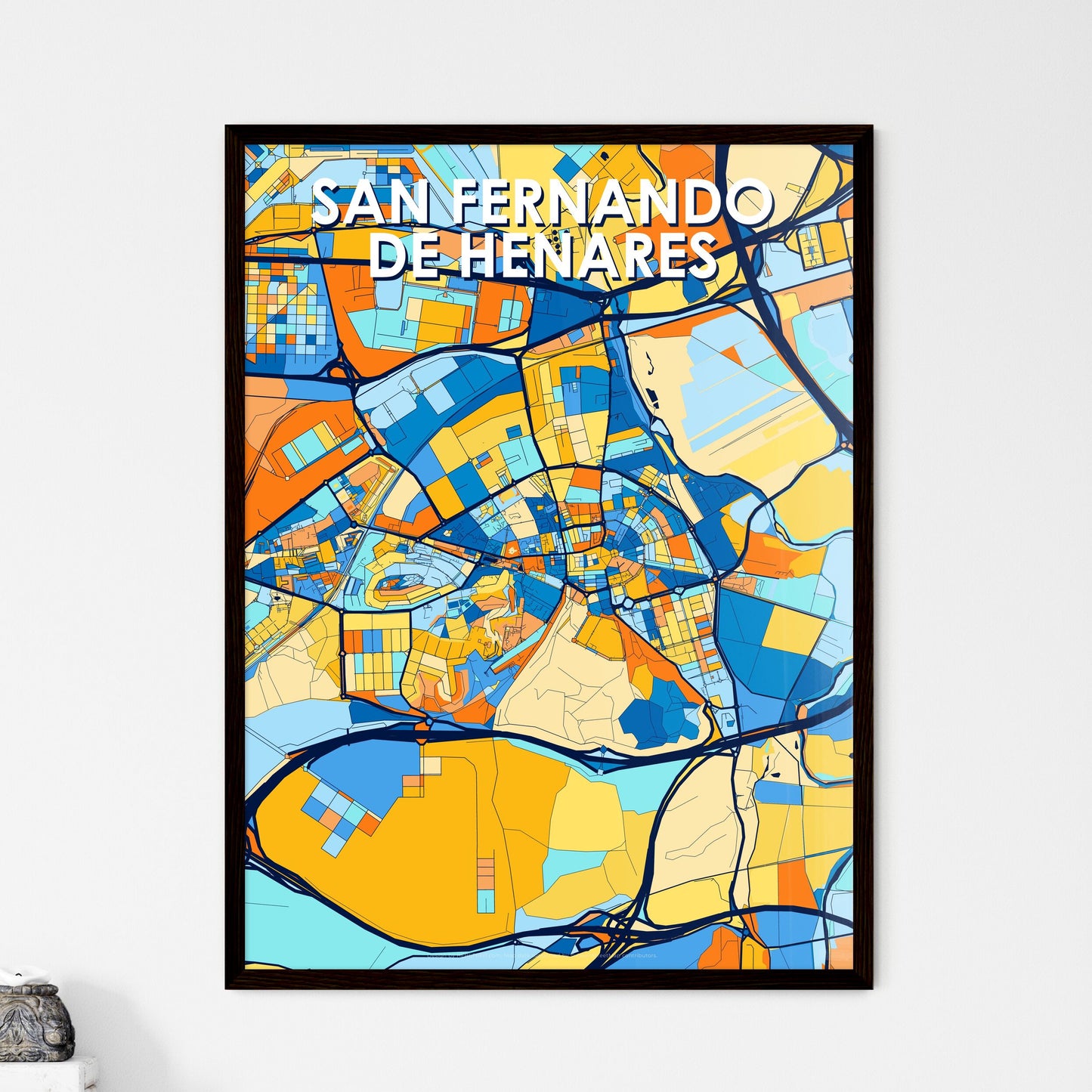 SAN FERNANDO DE HENARES SPAIN Vibrant Colorful Art Map Poster Blue Orange