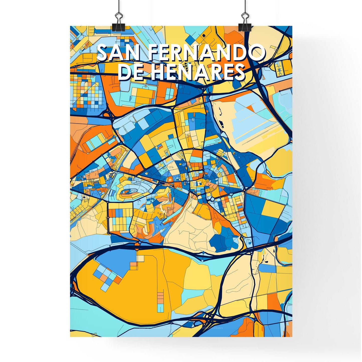 SAN FERNANDO DE HENARES SPAIN Vibrant Colorful Art Map Poster Blue Orange