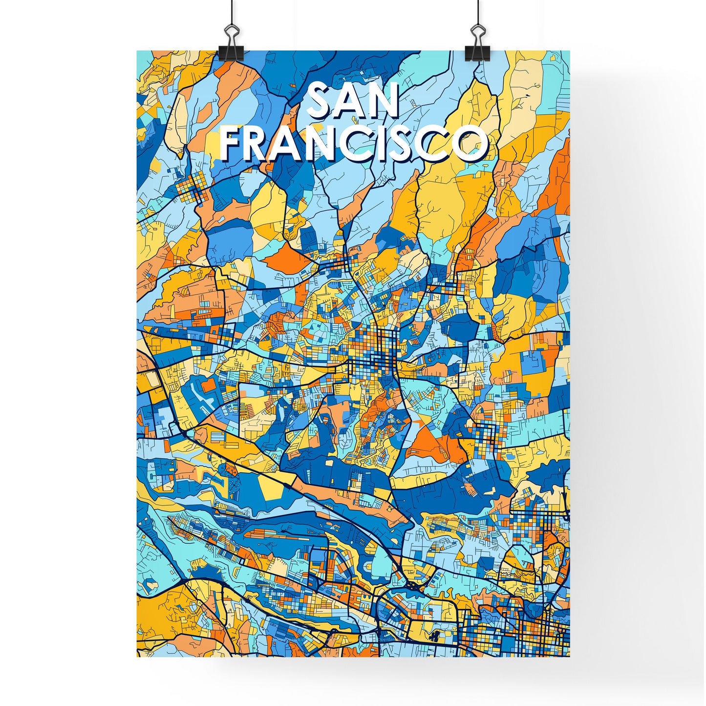 SAN FRANCISCO COSTA RICA Vibrant Colorful Art Map Poster Blue Orange