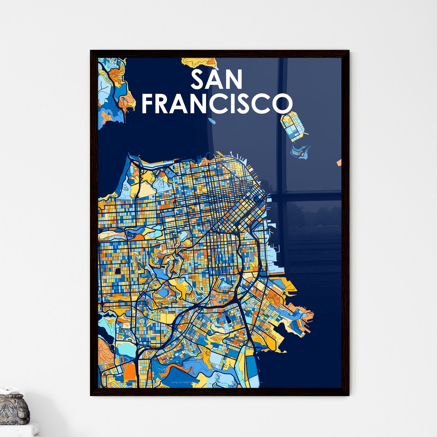 SAN FRANCISCO CALIFORNIA Vibrant Colorful Art Map Poster Blue Orange