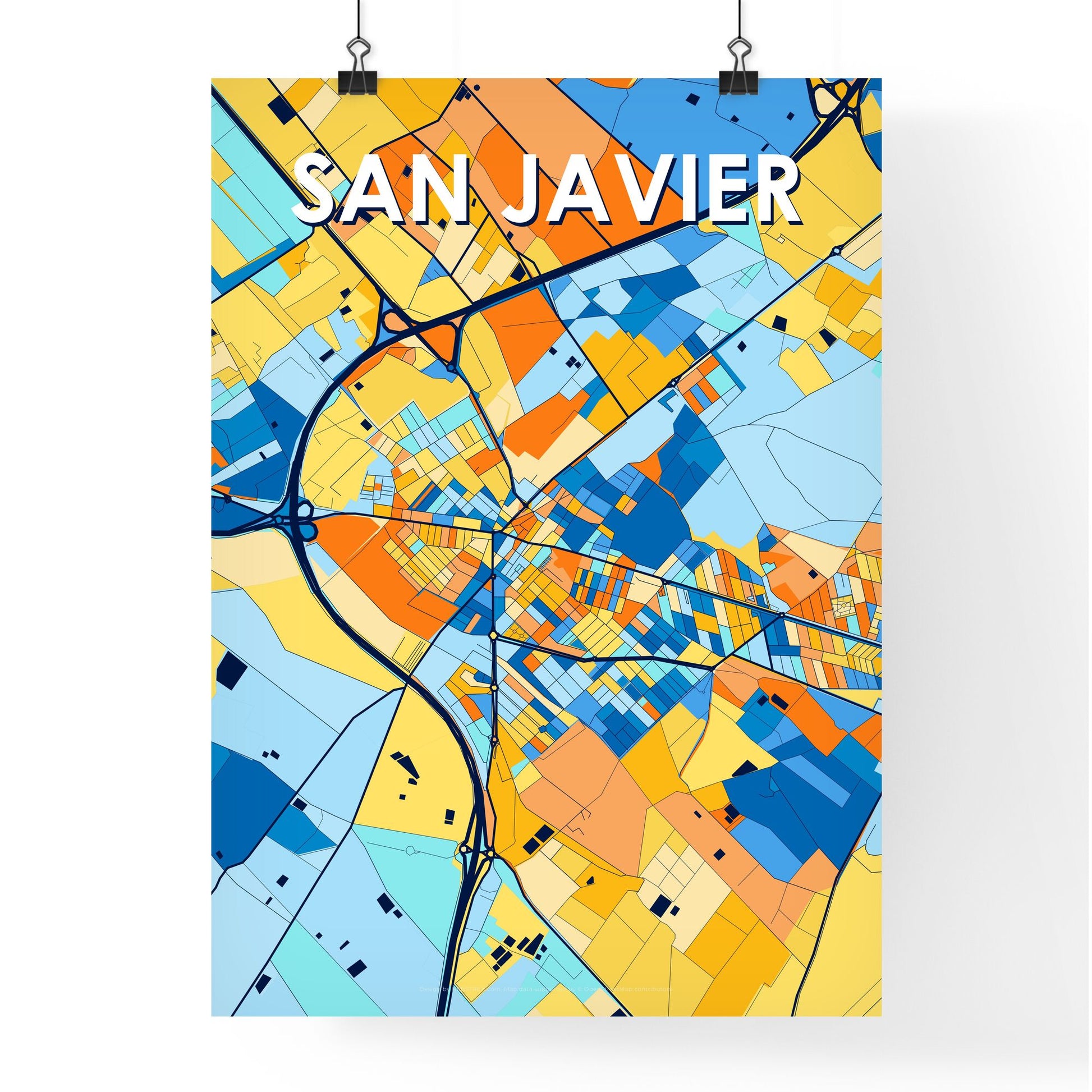 SAN JAVIER SPAIN Vibrant Colorful Art Map Poster Blue Orange