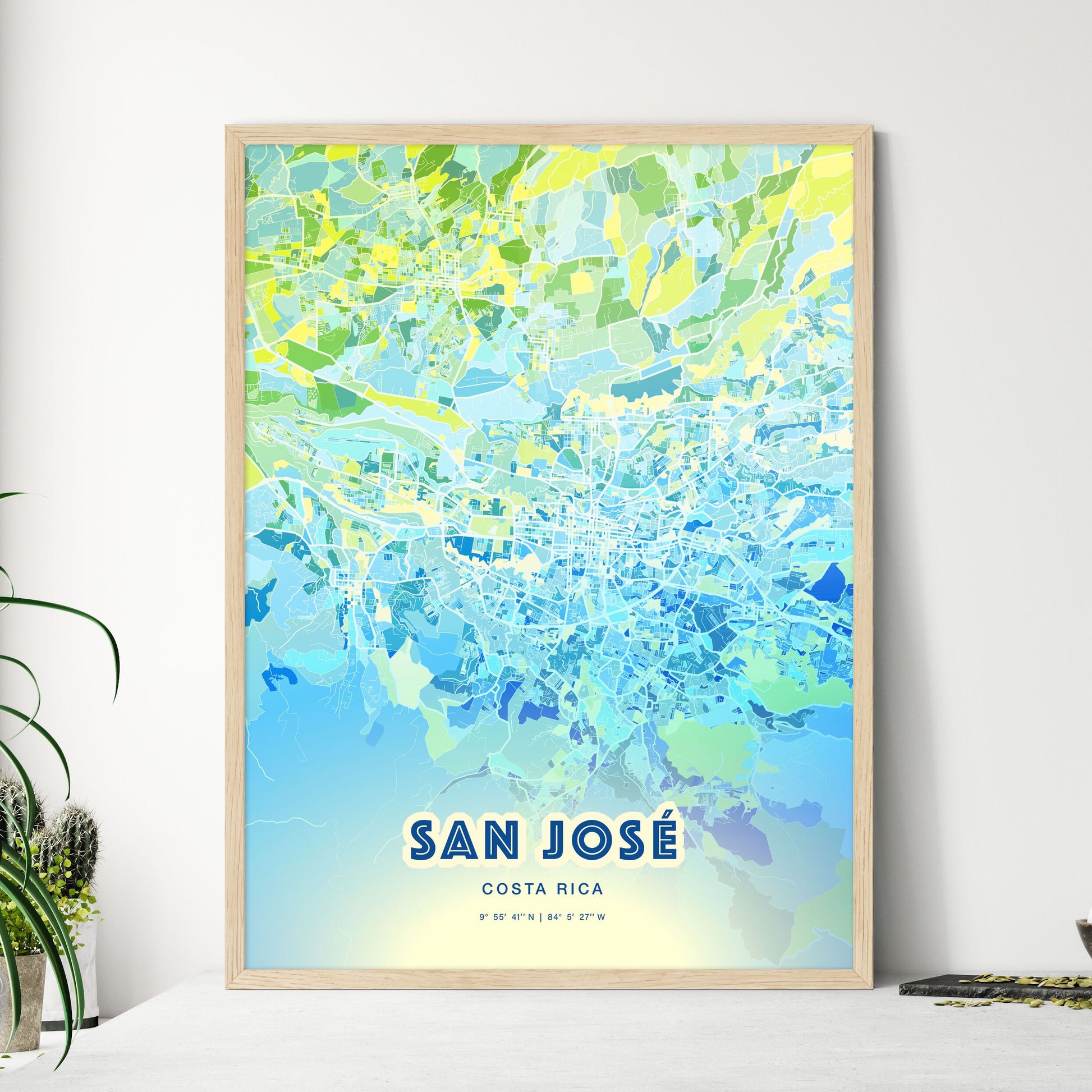 Colorful San José Costa Rica Fine Art Map Cool Blue