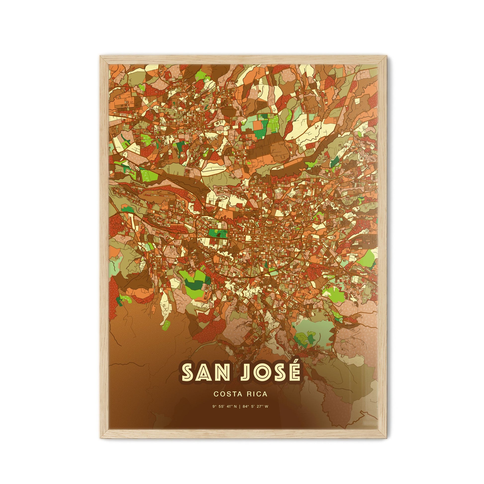 Colorful San José Costa Rica Fine Art Map Farmhouse