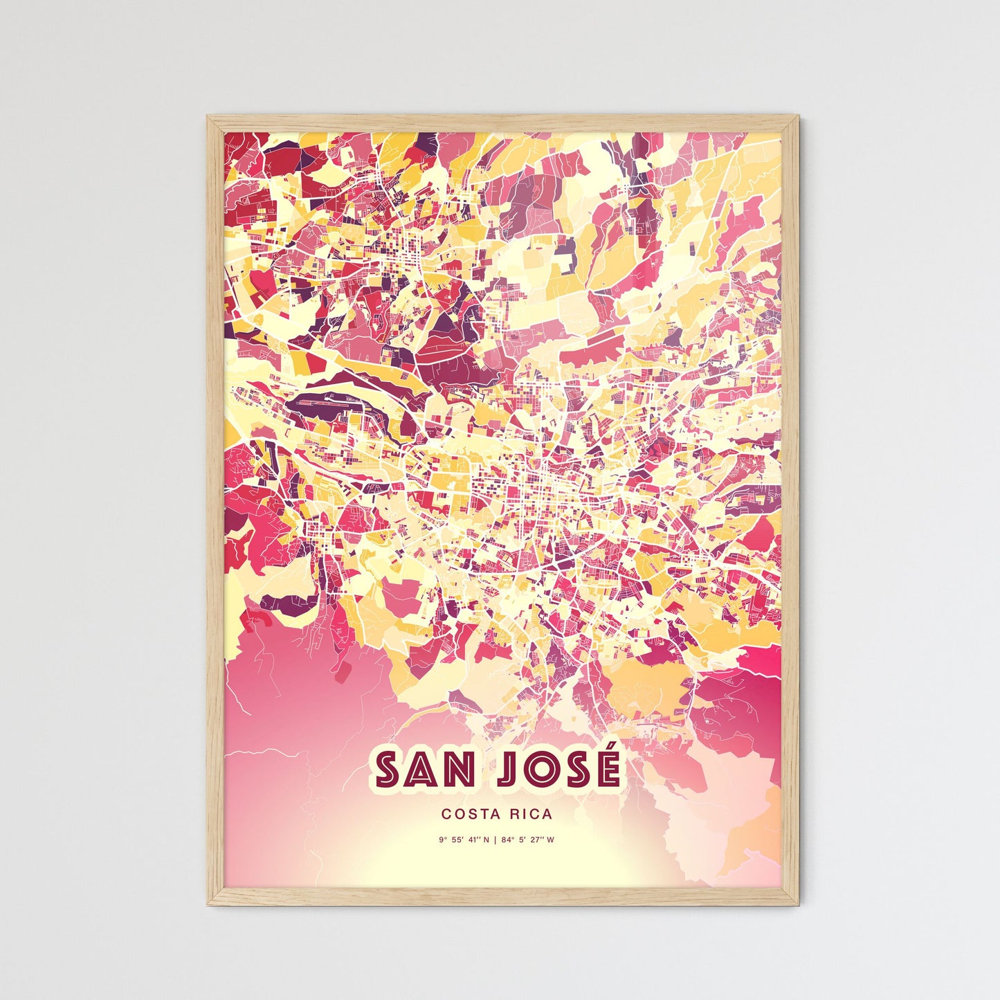 Colorful San José Costa Rica Fine Art Map Hot Red