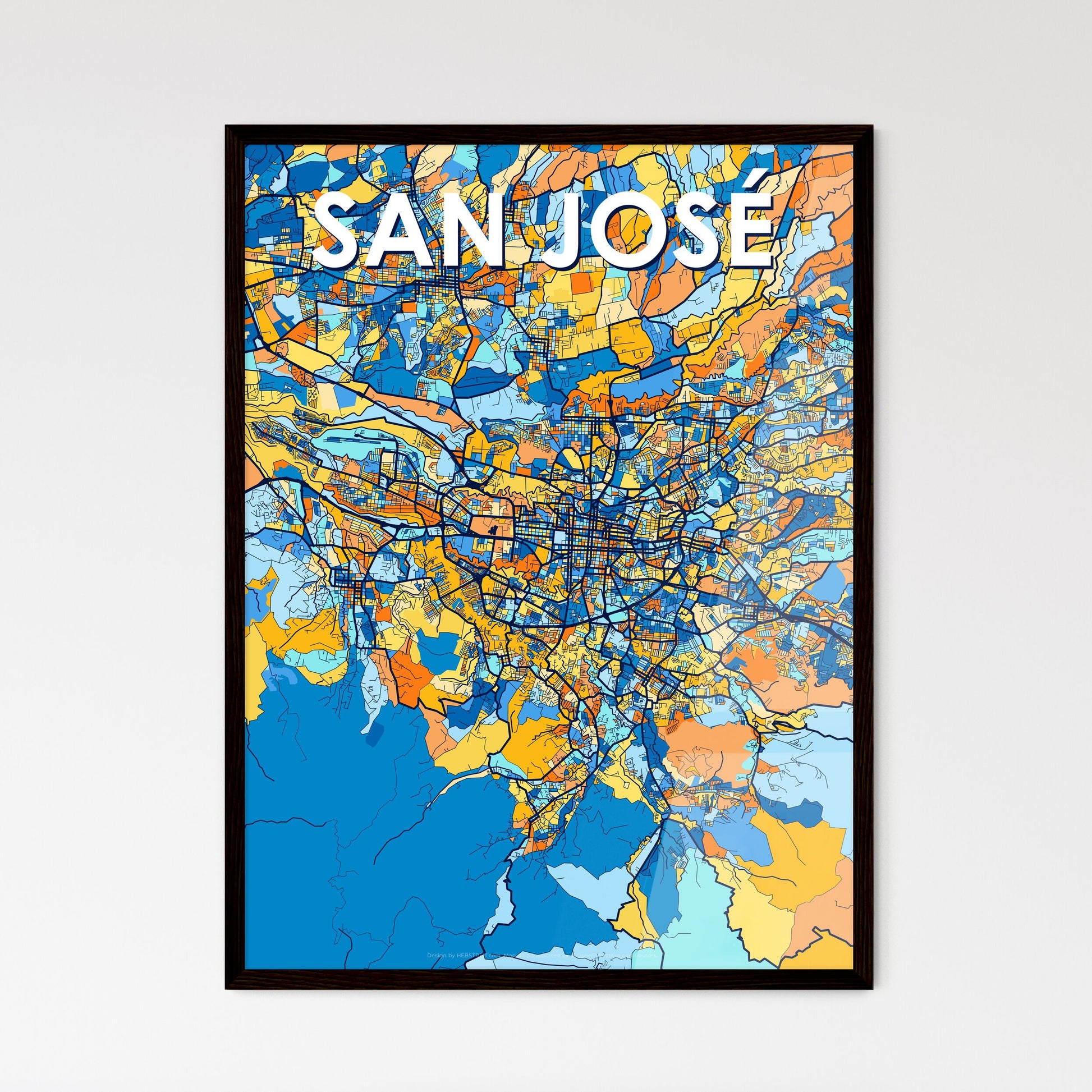 SAN JOSÉ COSTA RICA Vibrant Colorful Art Map Poster Blue Orange