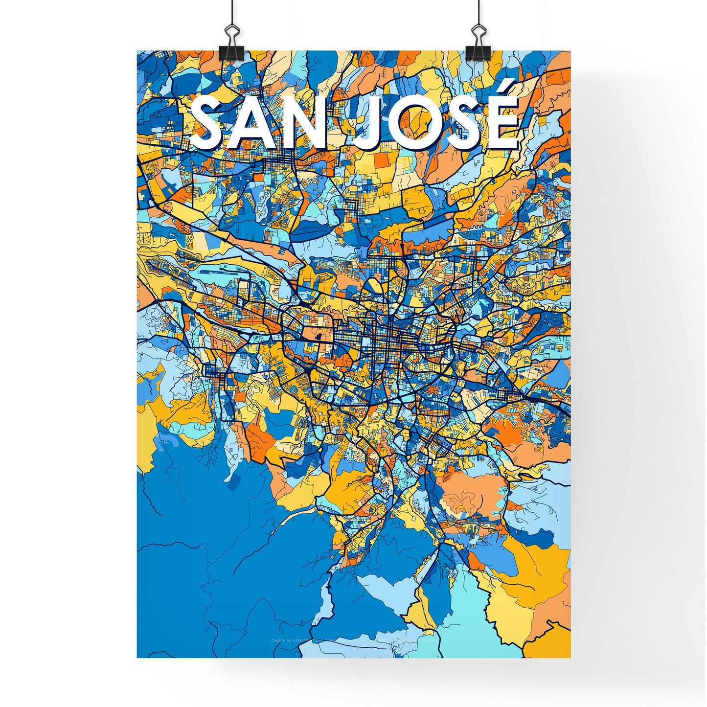 SAN JOSÉ COSTA RICA Vibrant Colorful Art Map Poster Blue Orange