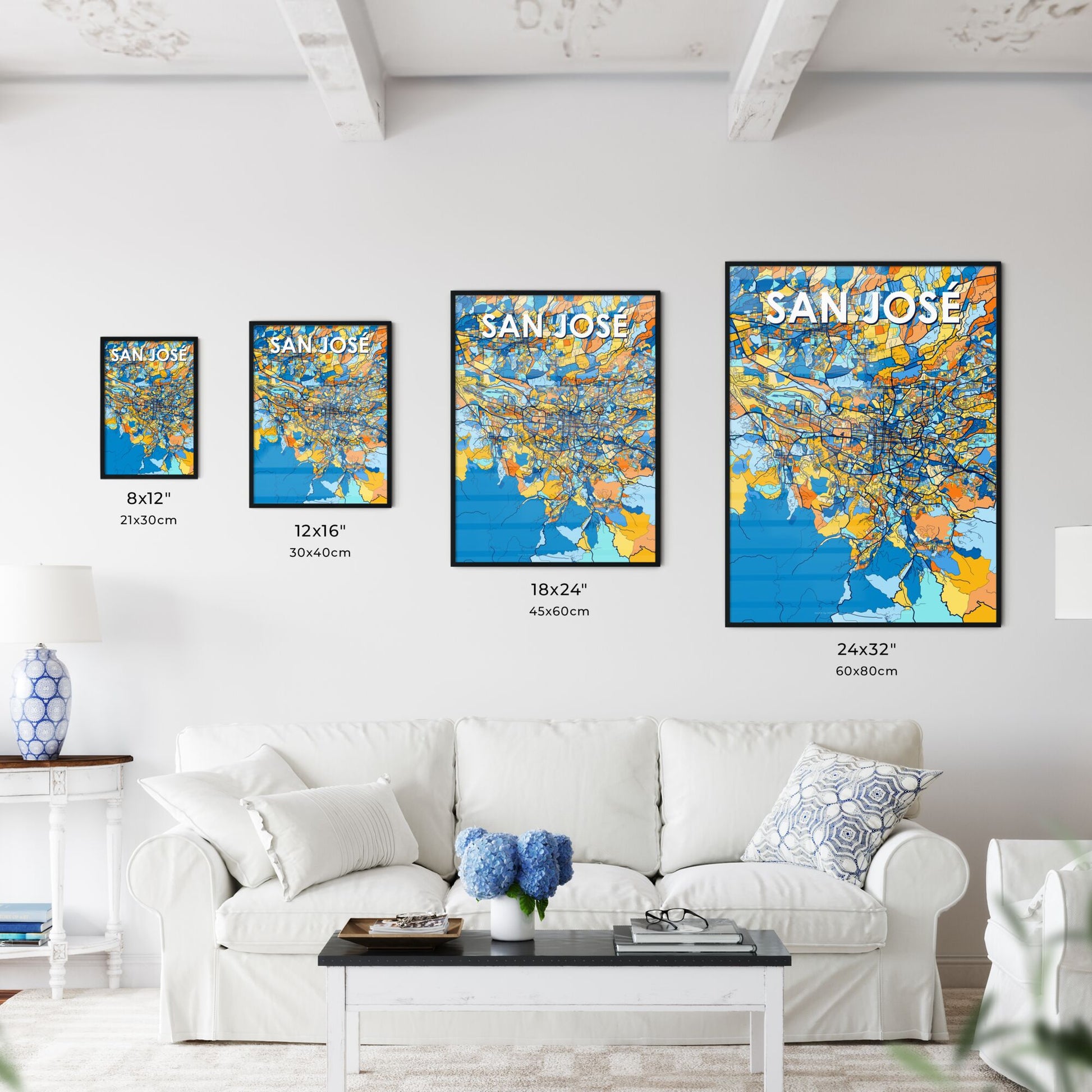 SAN JOSÉ COSTA RICA Vibrant Colorful Art Map Poster Blue Orange