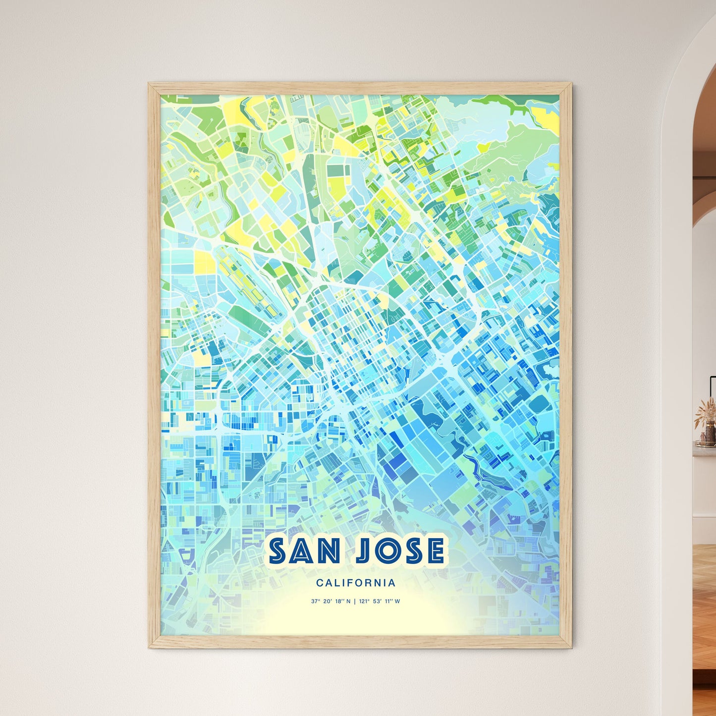 Colorful San Jose California Fine Art Map Cool Blue