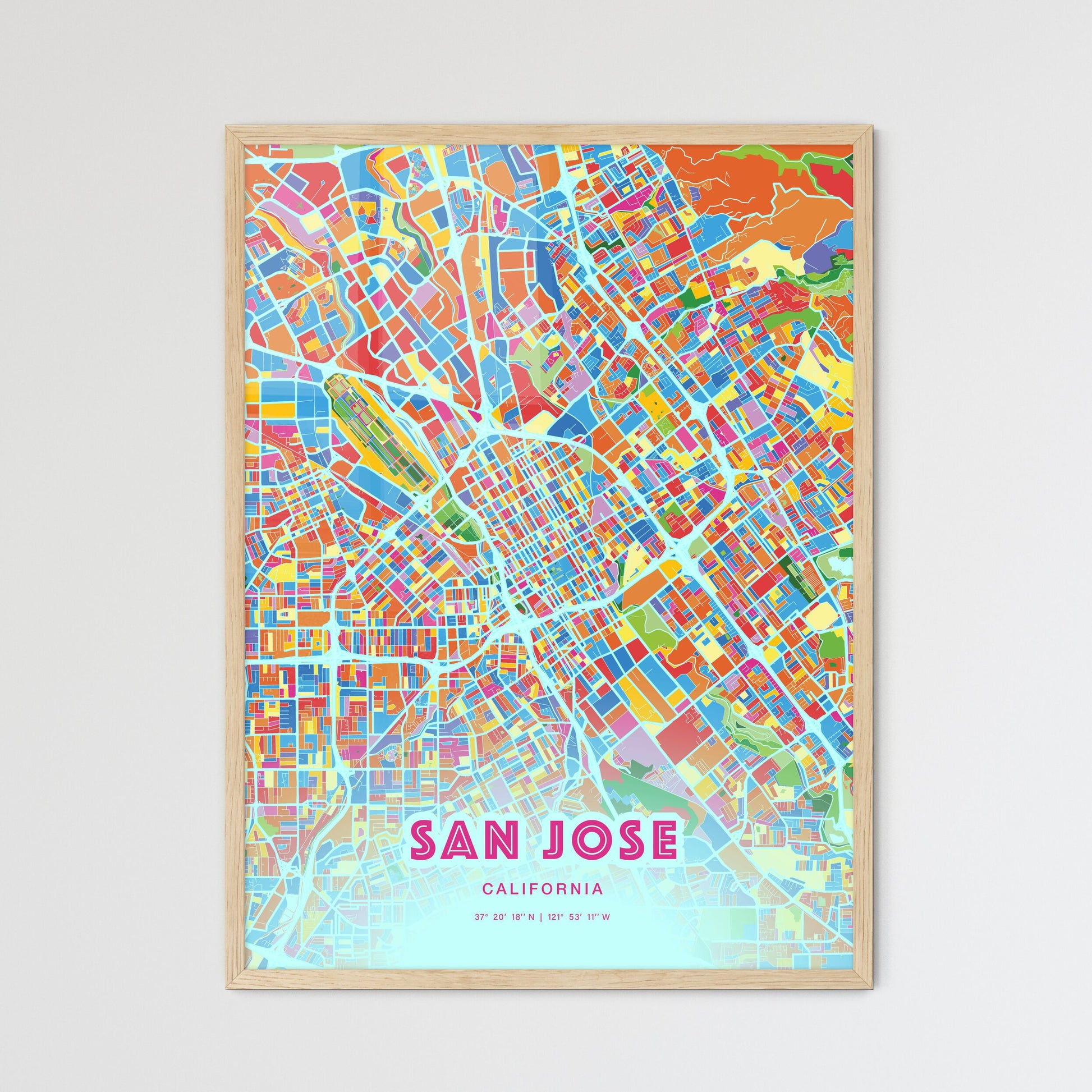 Colorful San Jose California Fine Art Map Crazy Colors