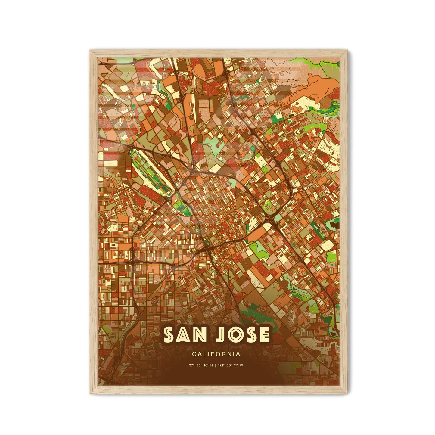 Colorful San Jose California Fine Art Map Farmhouse