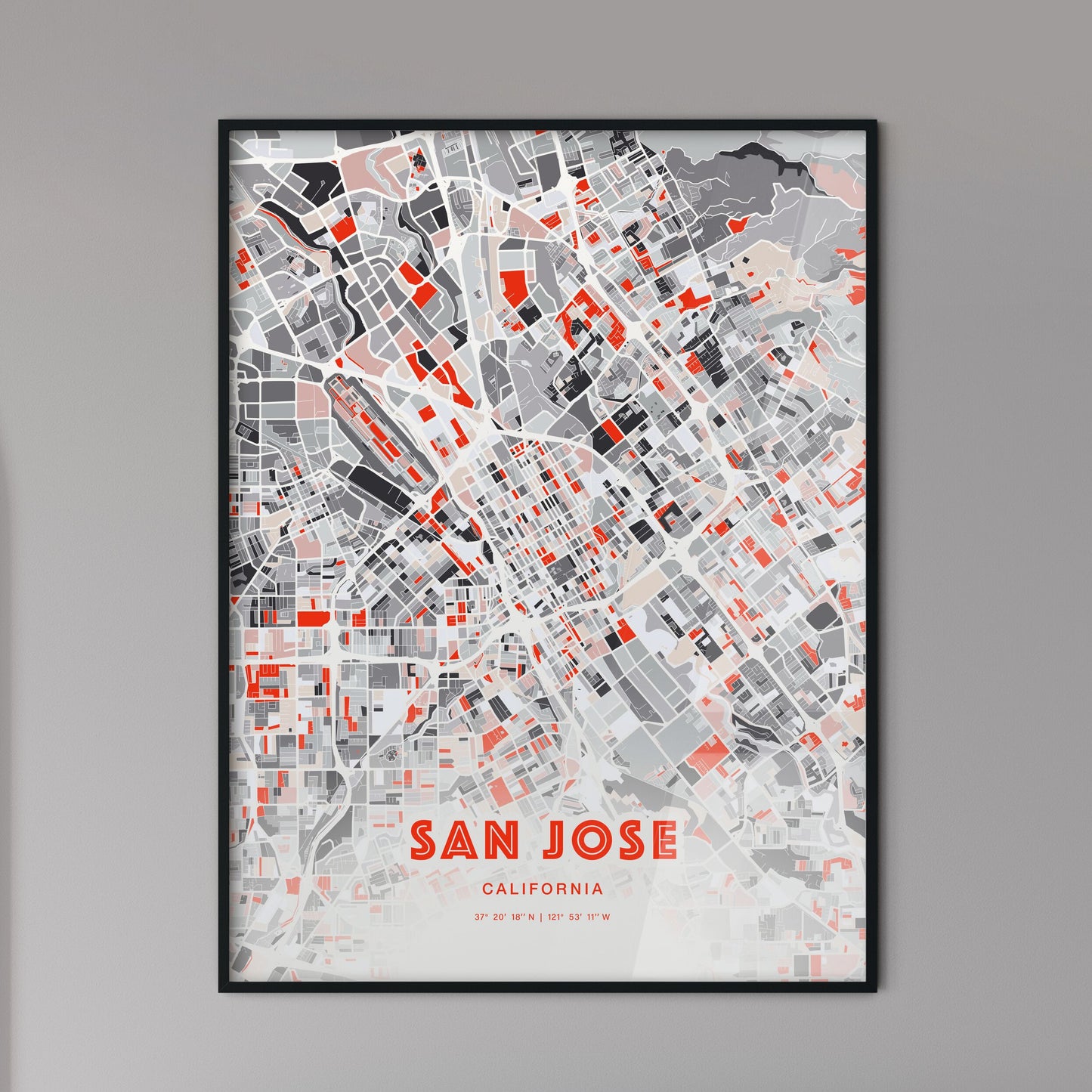 Colorful San Jose California Fine Art Map Modern Expressive