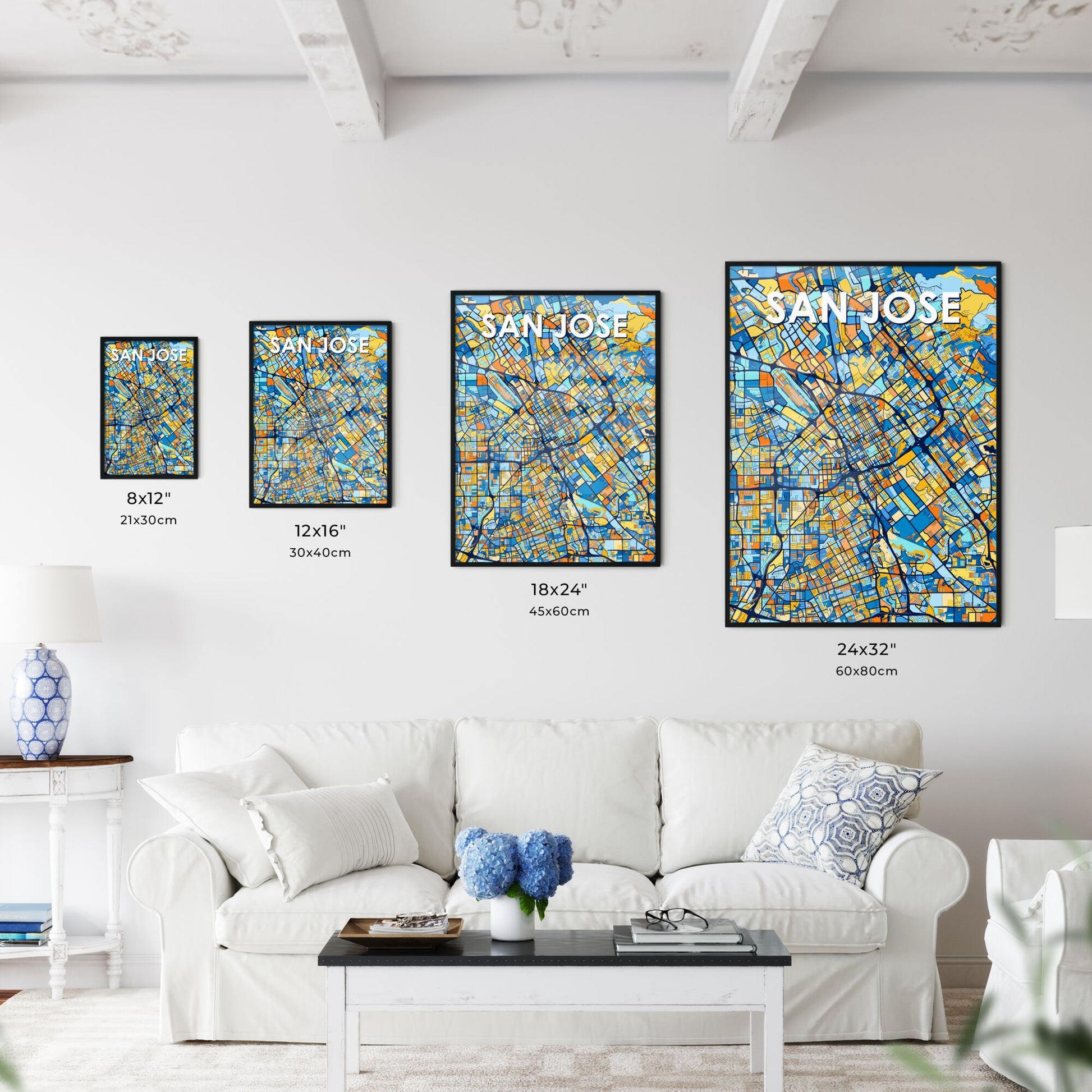 SAN JOSE CALIFORNIA Vibrant Colorful Art Map Poster Blue Orange