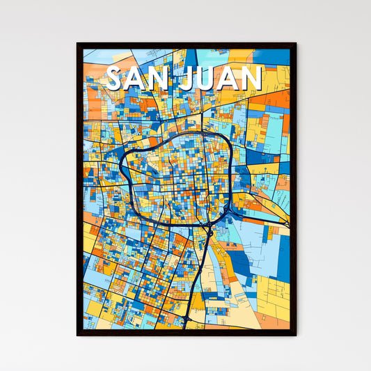 SAN JUAN ARGENTINA Vibrant Colorful Art Map Poster Blue Orange