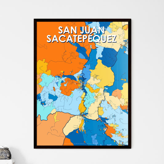 SAN JUAN SACATEPÉQUEZ GUATEMALA Vibrant Colorful Art Map Poster Blue Orange