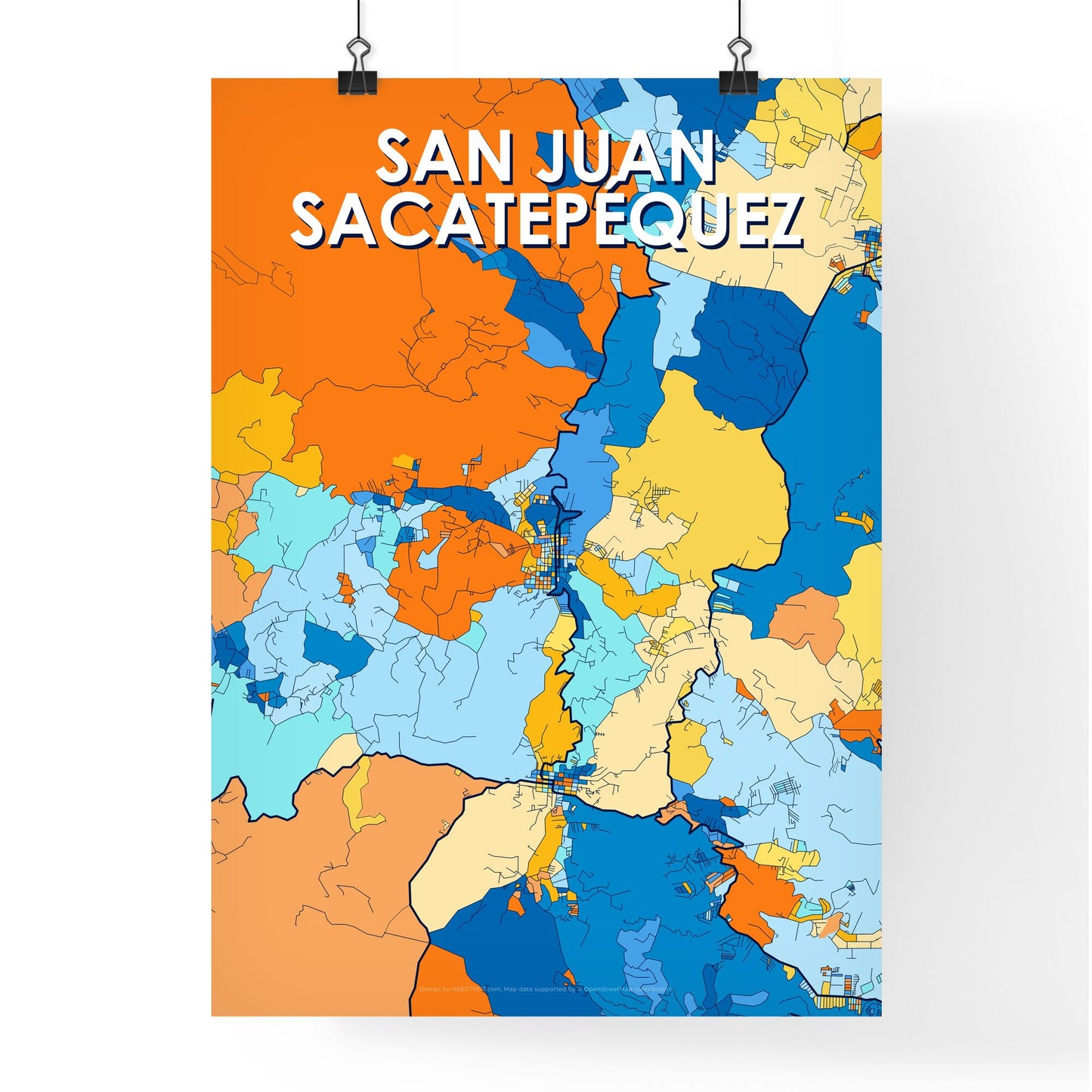 SAN JUAN SACATEPÉQUEZ GUATEMALA Vibrant Colorful Art Map Poster Blue Orange