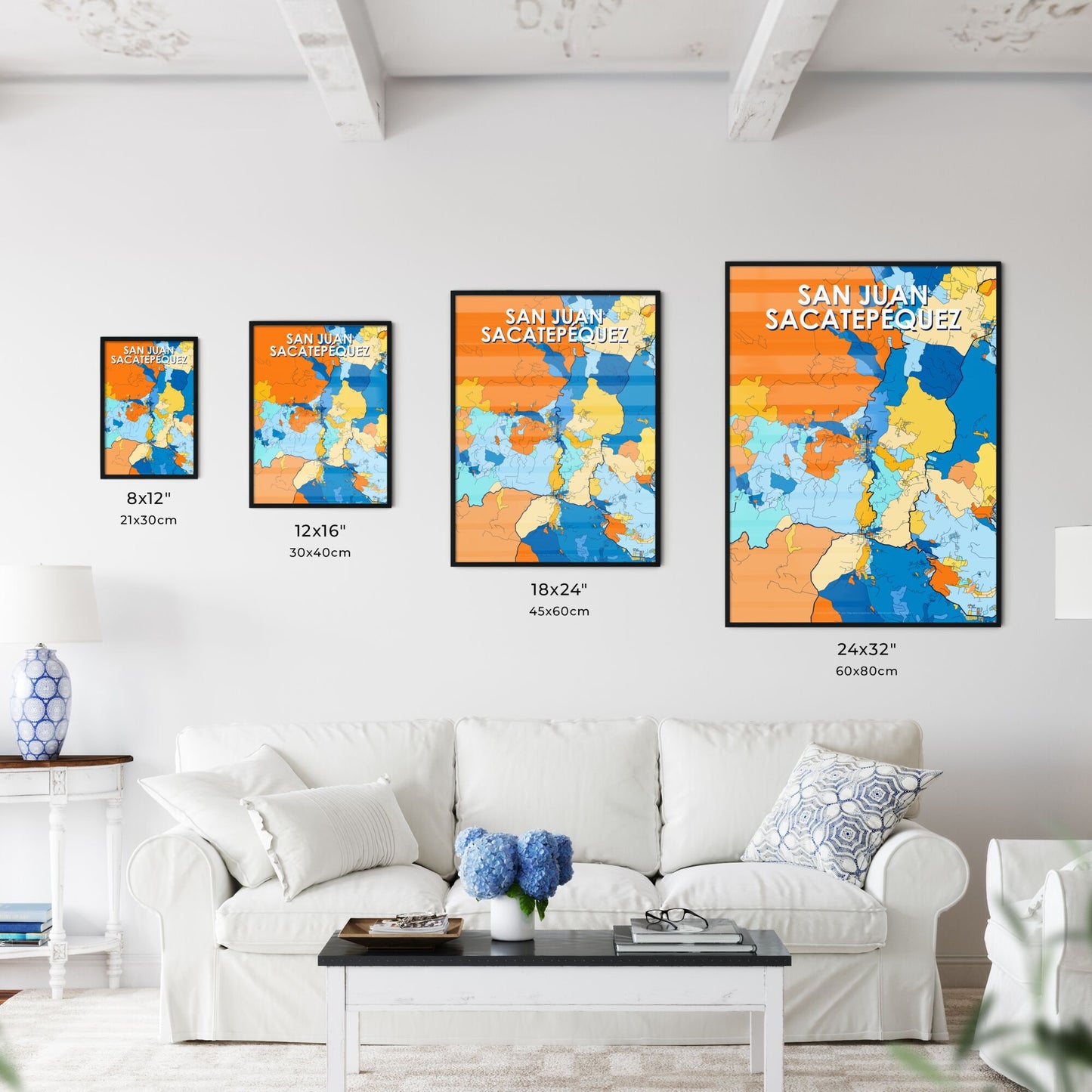 SAN JUAN SACATEPÉQUEZ GUATEMALA Vibrant Colorful Art Map Poster Blue Orange