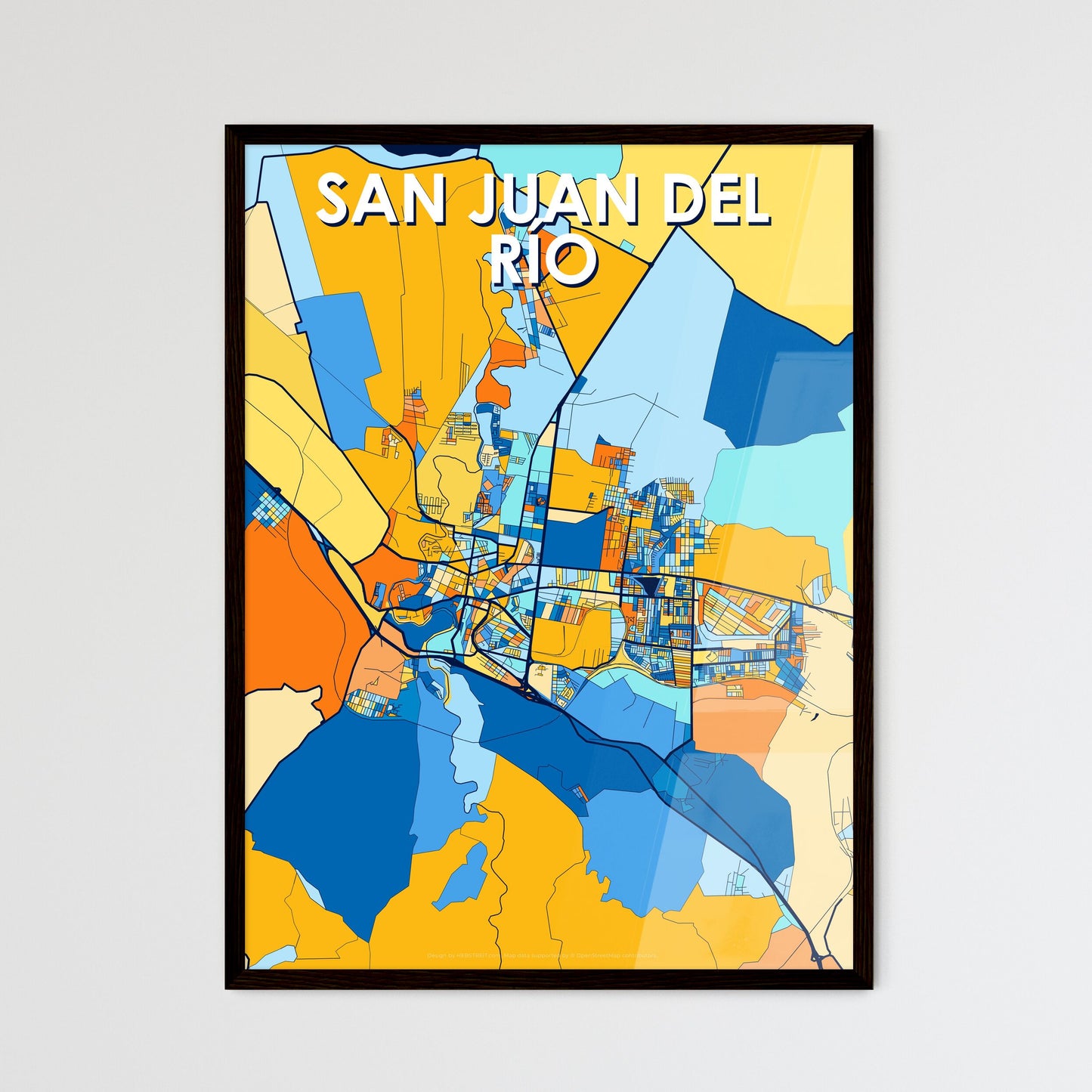 SAN JUAN DEL RÍO MEXICO Vibrant Colorful Art Map Poster Blue Orange