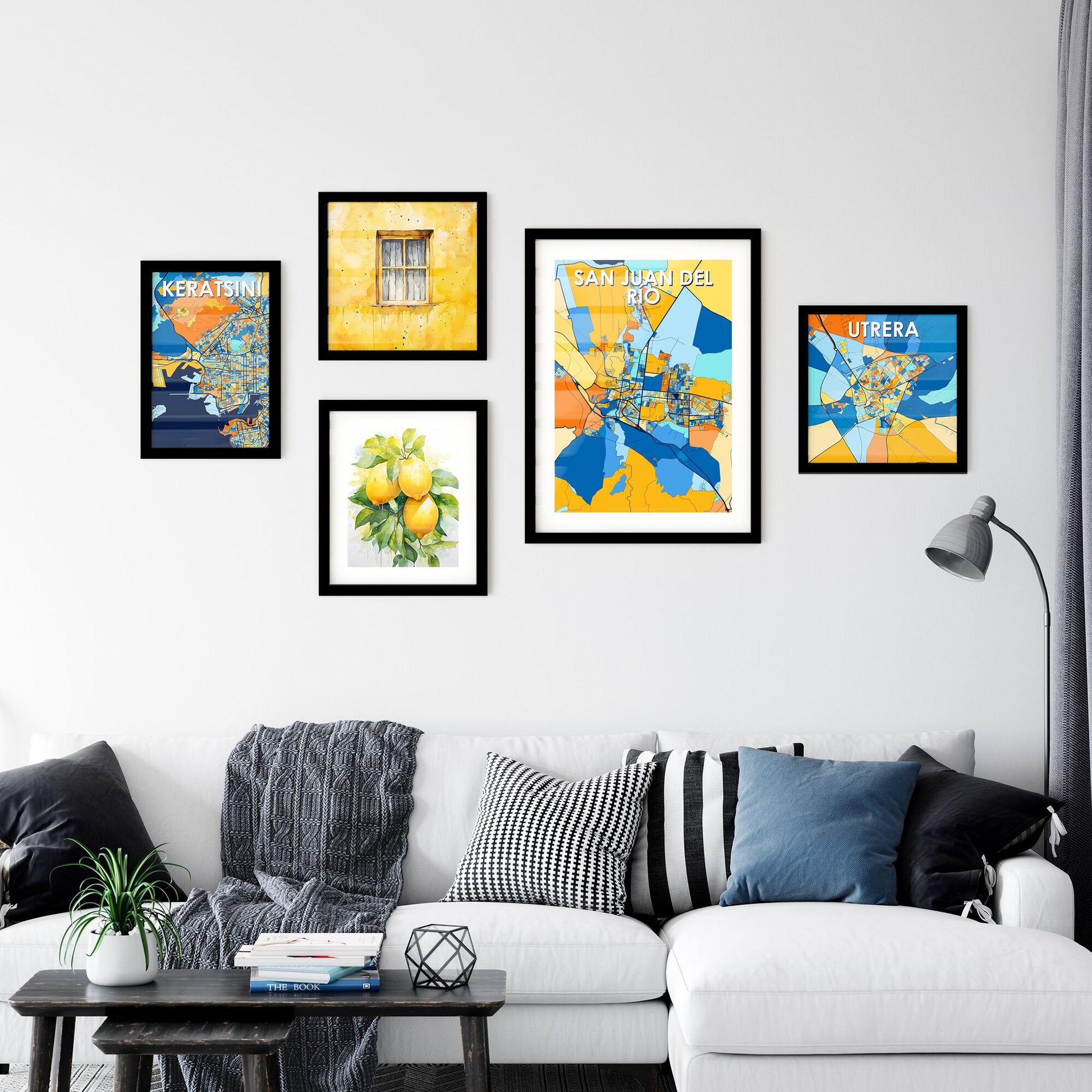 SAN JUAN DEL RÍO MEXICO Vibrant Colorful Art Map Poster Blue Orange