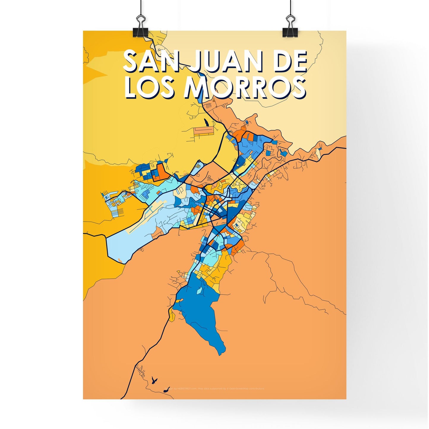 SAN JUAN DE LOS MORROS VENEZUELA Vibrant Colorful Art Map Poster