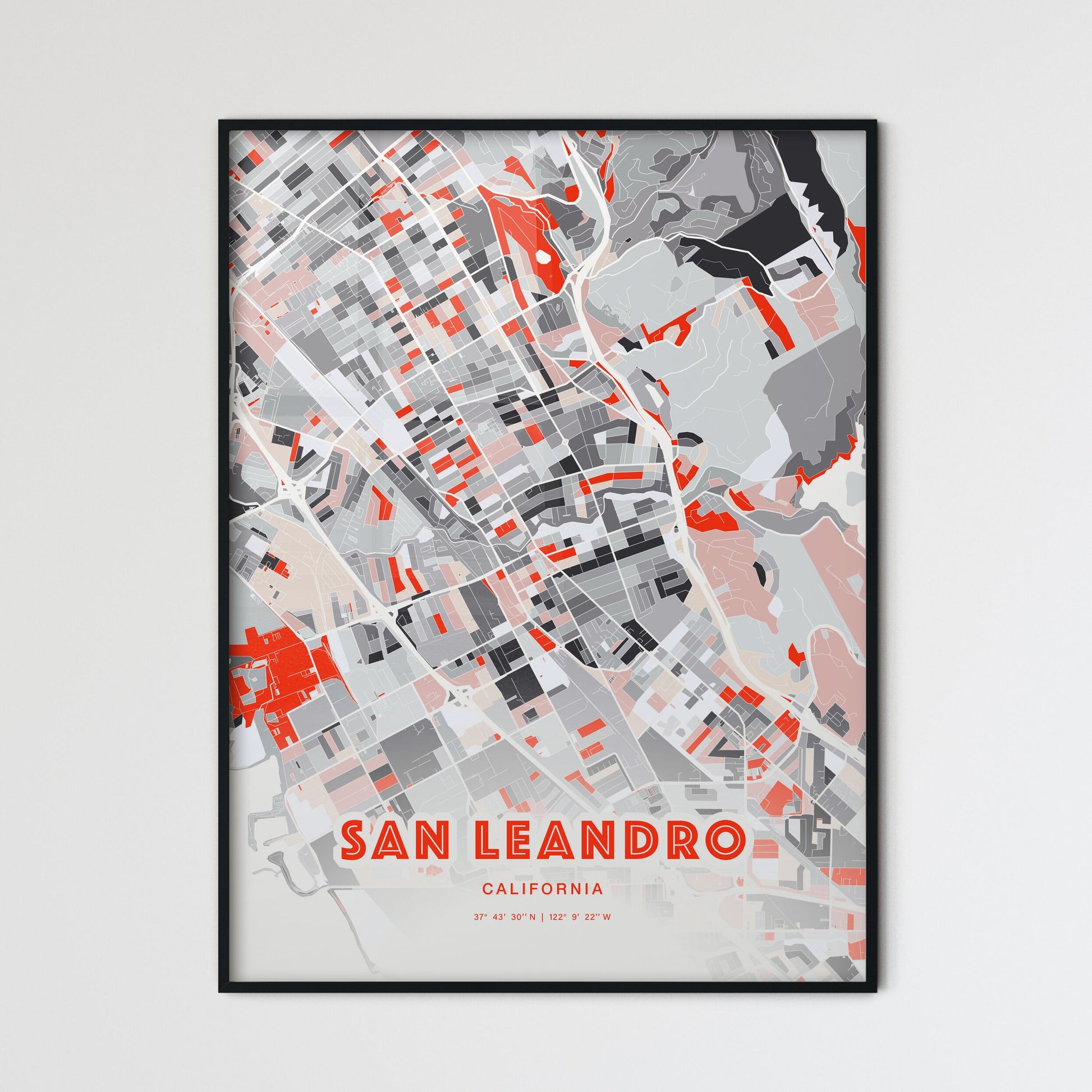 Colorful San Leandro California Fine Art Map Modern Expressive