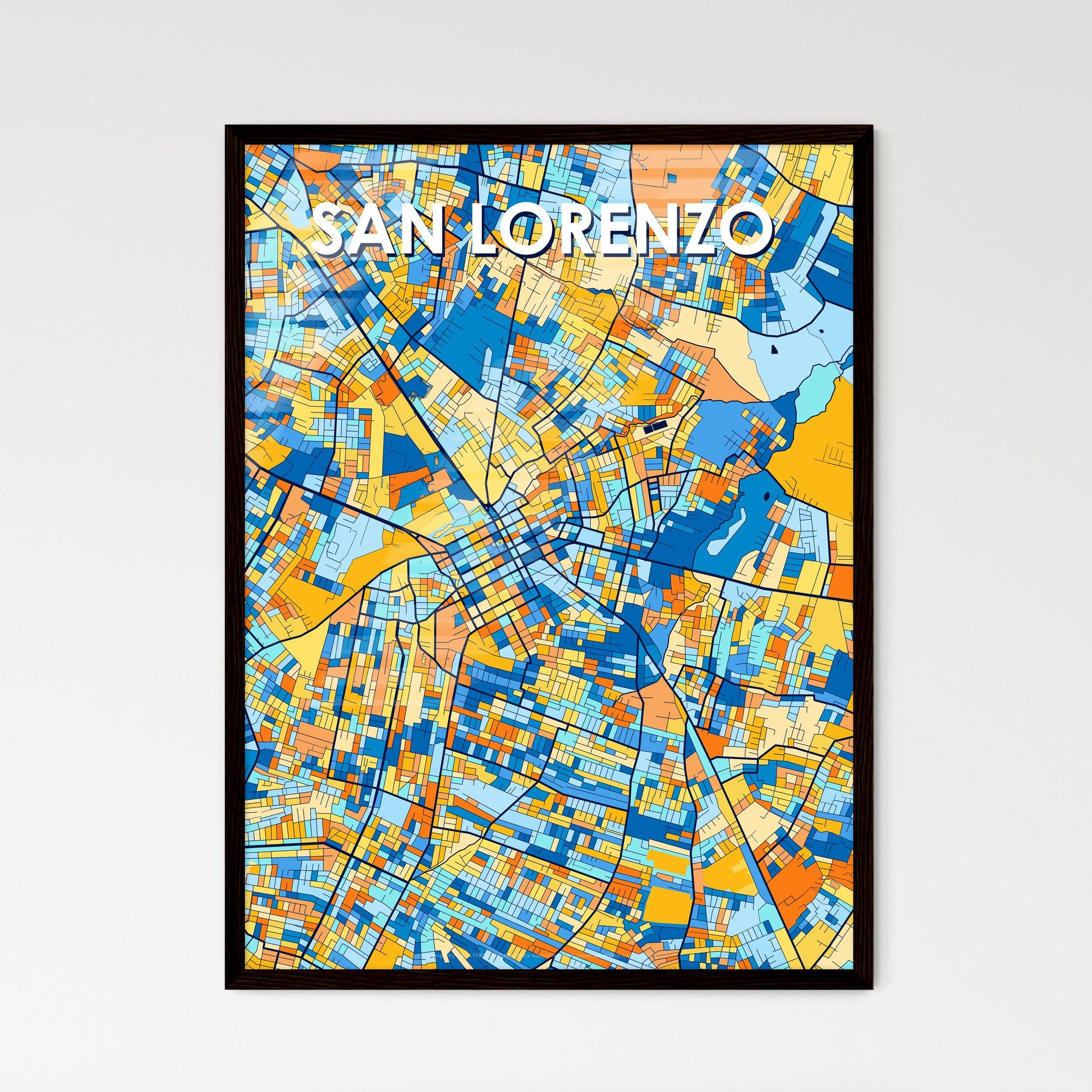 SAN LORENZO PARAGUAY Vibrant Colorful Art Map Poster Blue Orange