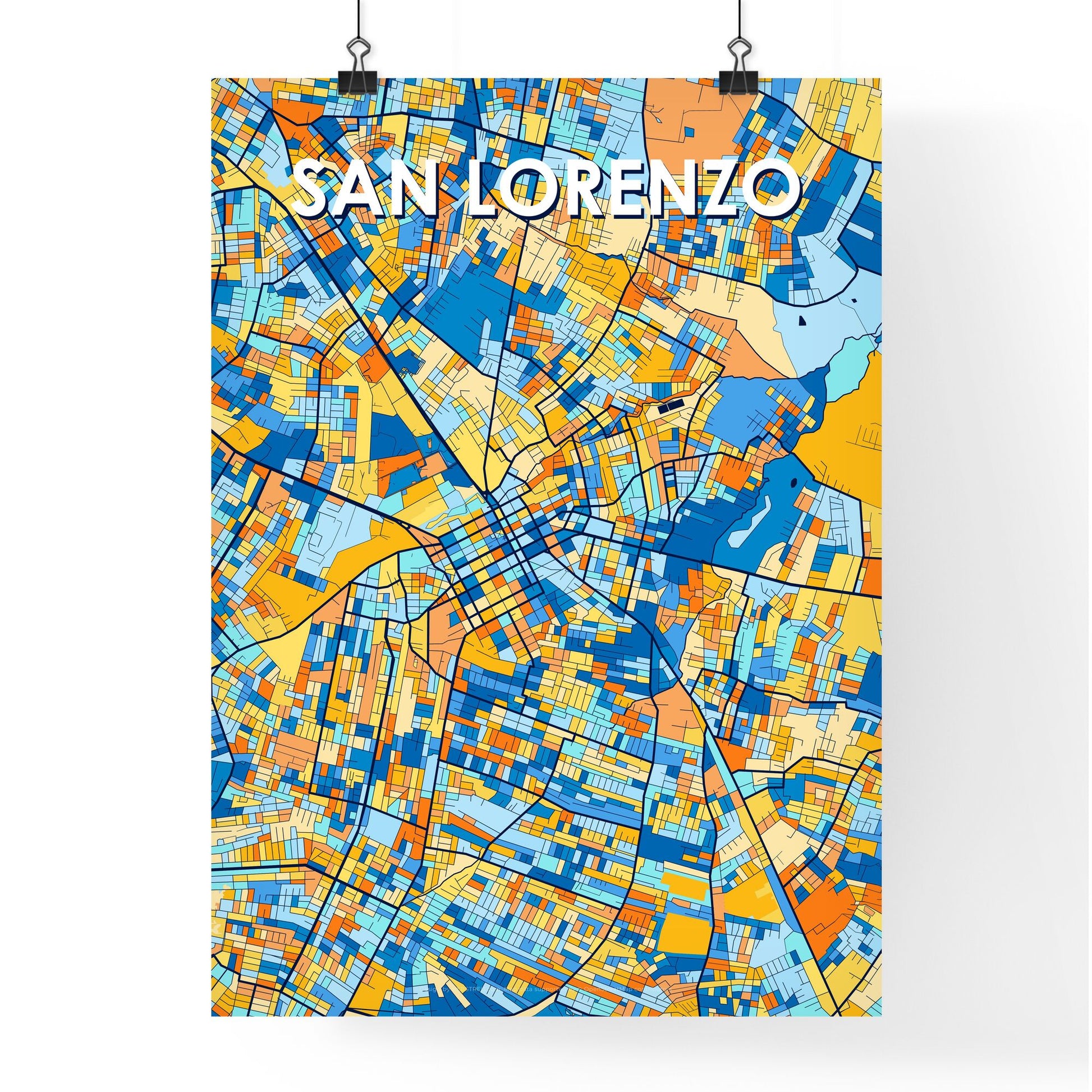 SAN LORENZO PARAGUAY Vibrant Colorful Art Map Poster Blue Orange