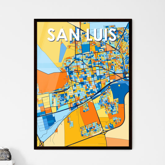 SAN LUIS ARGENTINA Vibrant Colorful Art Map Poster Blue Orange