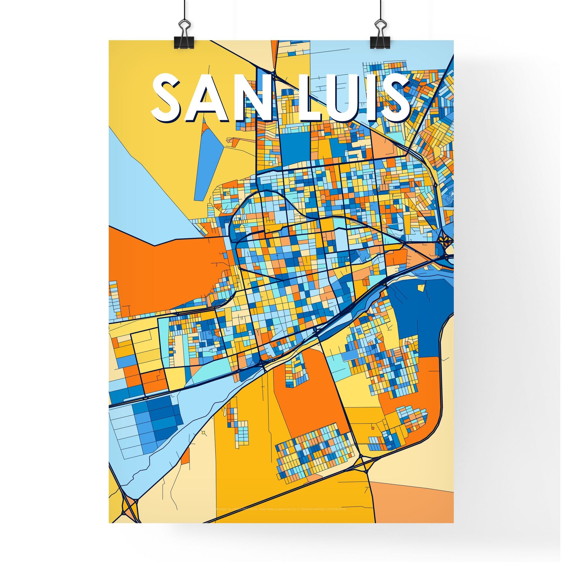 SAN LUIS ARGENTINA Vibrant Colorful Art Map Poster Blue Orange