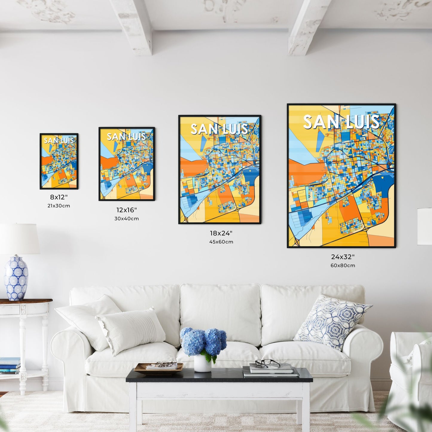 SAN LUIS ARGENTINA Vibrant Colorful Art Map Poster Blue Orange