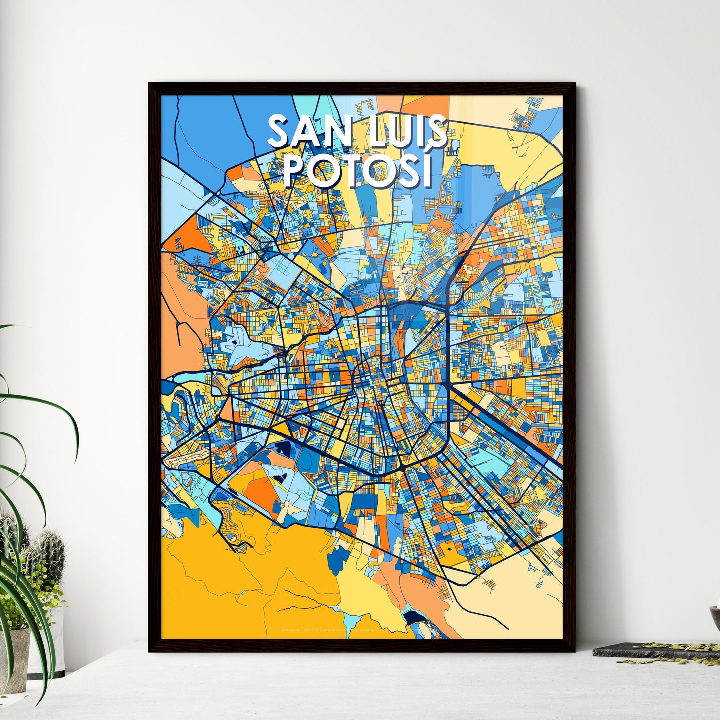 SAN LUIS POTOSÍ MEXICO Vibrant Colorful Art Map Poster Blue Orange