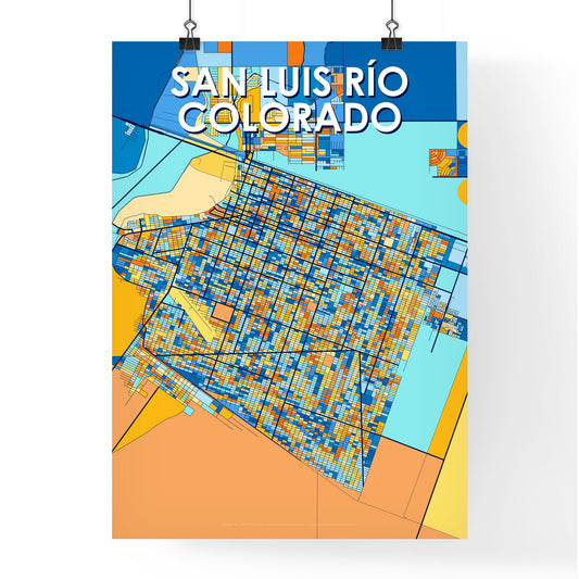 SAN LUIS RÍO COLORADO MEXICO Vibrant Colorful Art Map Poster Blue Orange