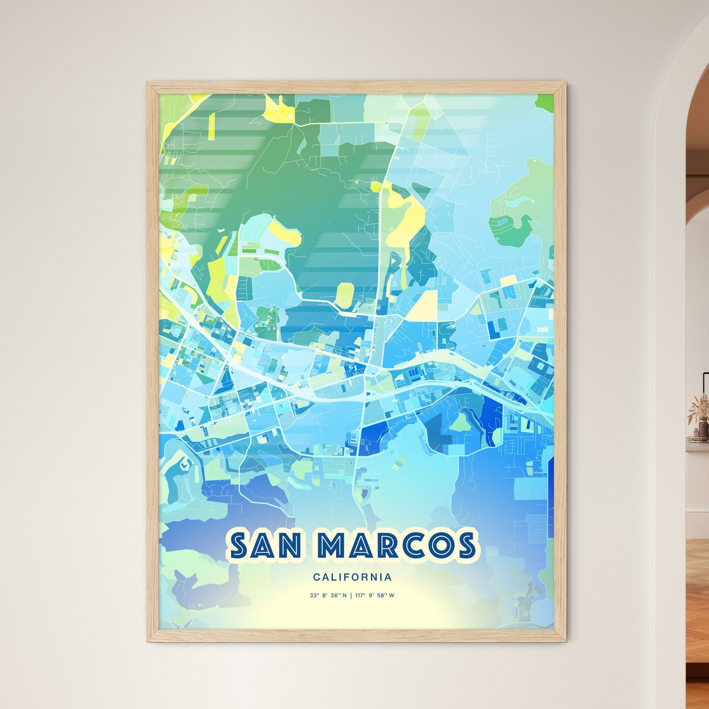 Colorful San Marcos California Fine Art Map Cool Blue