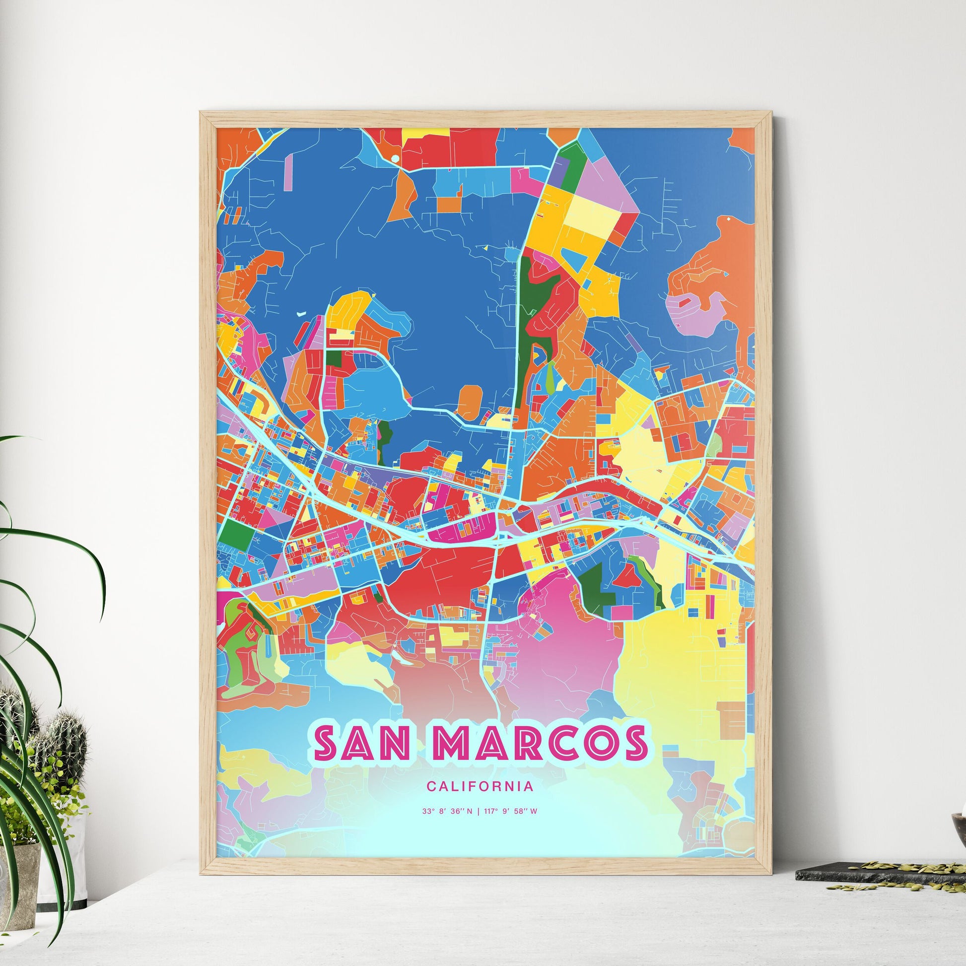 Colorful San Marcos California Fine Art Map Crazy Colors