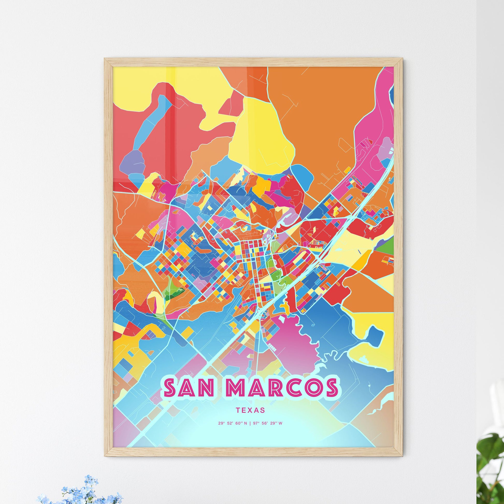 Colorful San Marcos Texas Fine Art Map Crazy Colors