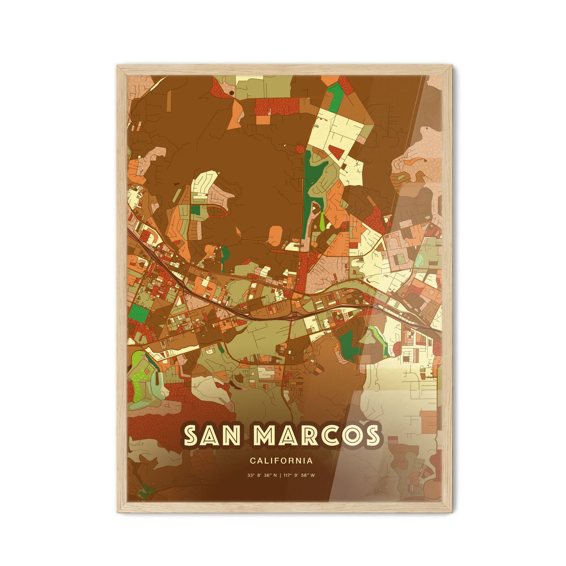 Colorful San Marcos California Fine Art Map Farmhouse