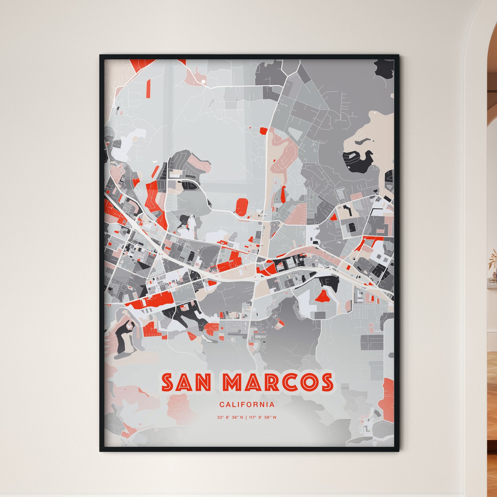 Colorful San Marcos California Fine Art Map Modern Expressive