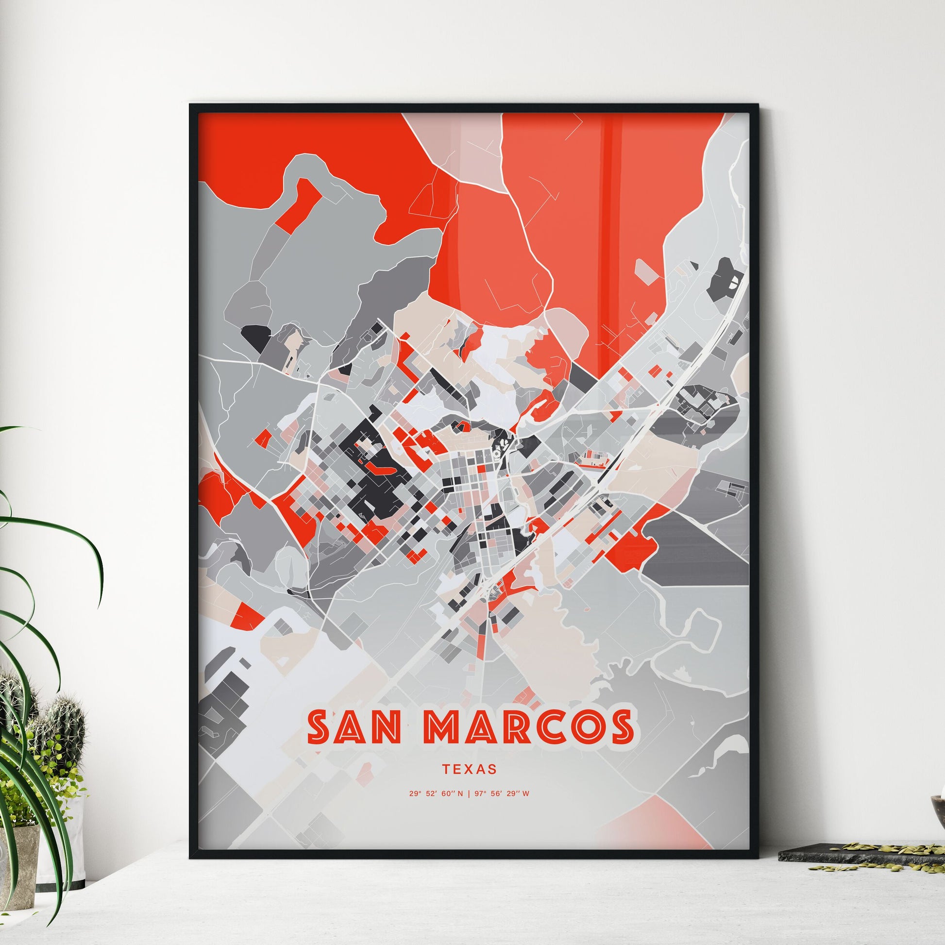 Colorful San Marcos Texas Fine Art Map Modern Expressive
