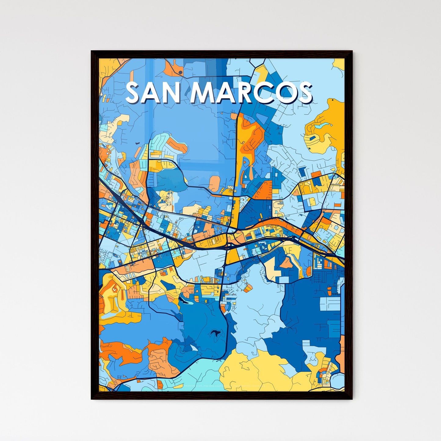 SAN MARCOS CALIFORNIA Vibrant Colorful Art Map Poster Blue Orange